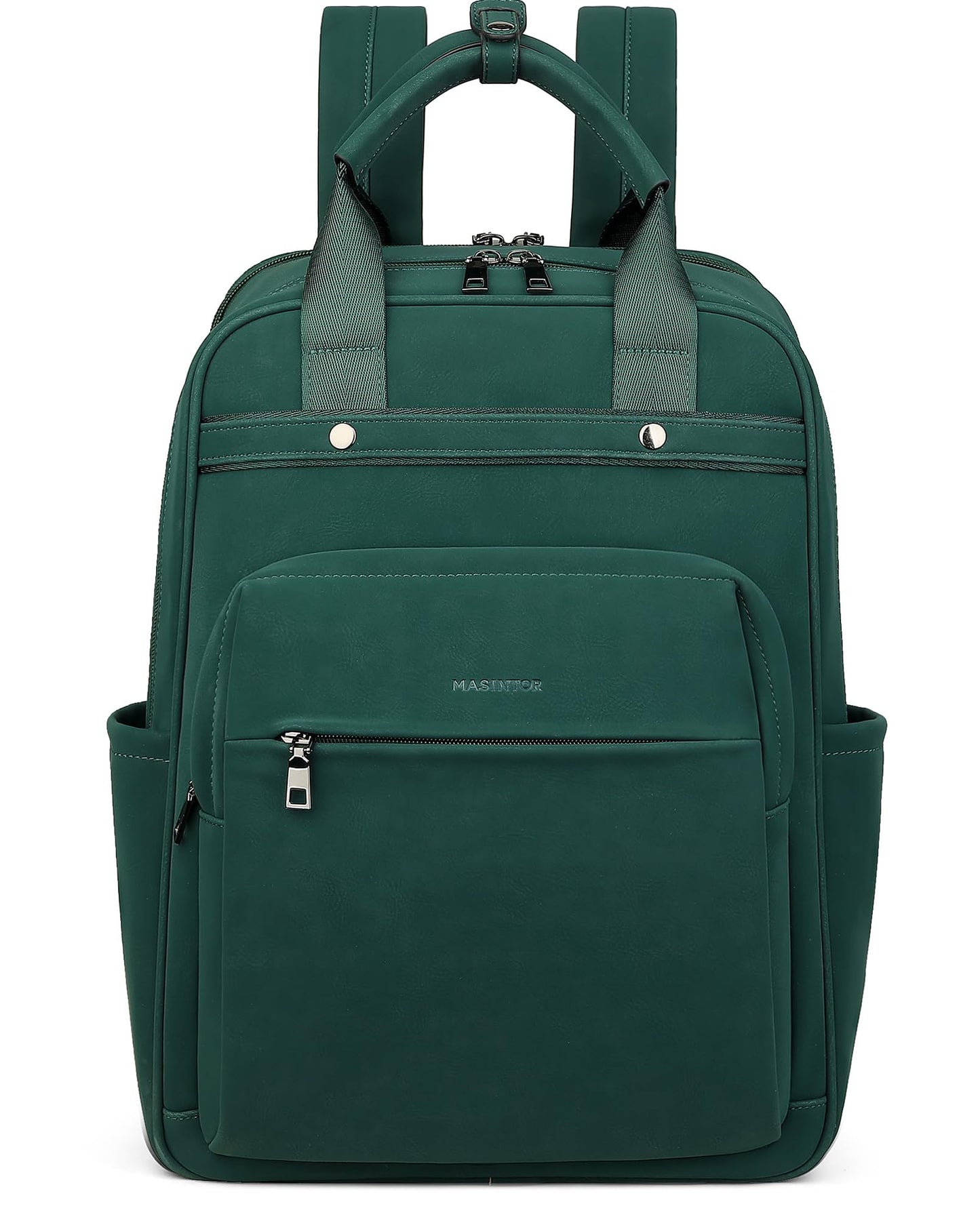 MASINTOR Leather Laptop Backpack for Women, Stylish Computer Backpack College Business Work Shoulder Bags Work and Travel Retro Green
