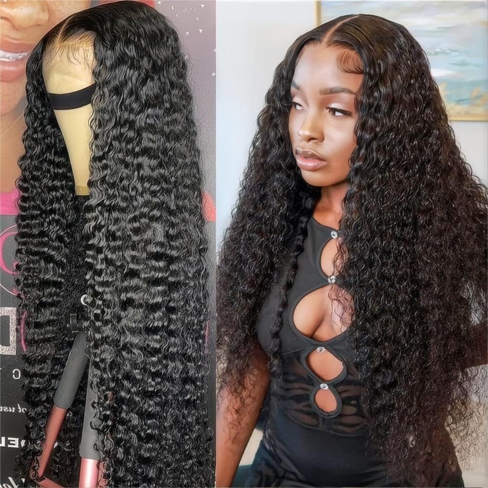 snv 5x5 HD Lace Closure Wigs Human Hair 220 Density Upgraded Tiny Knots Real Pre Bleached Glueless Wigs Human Hair Ready to Wear Deep Wave Closure Wig 24inch Curly Wigs for Black Women
