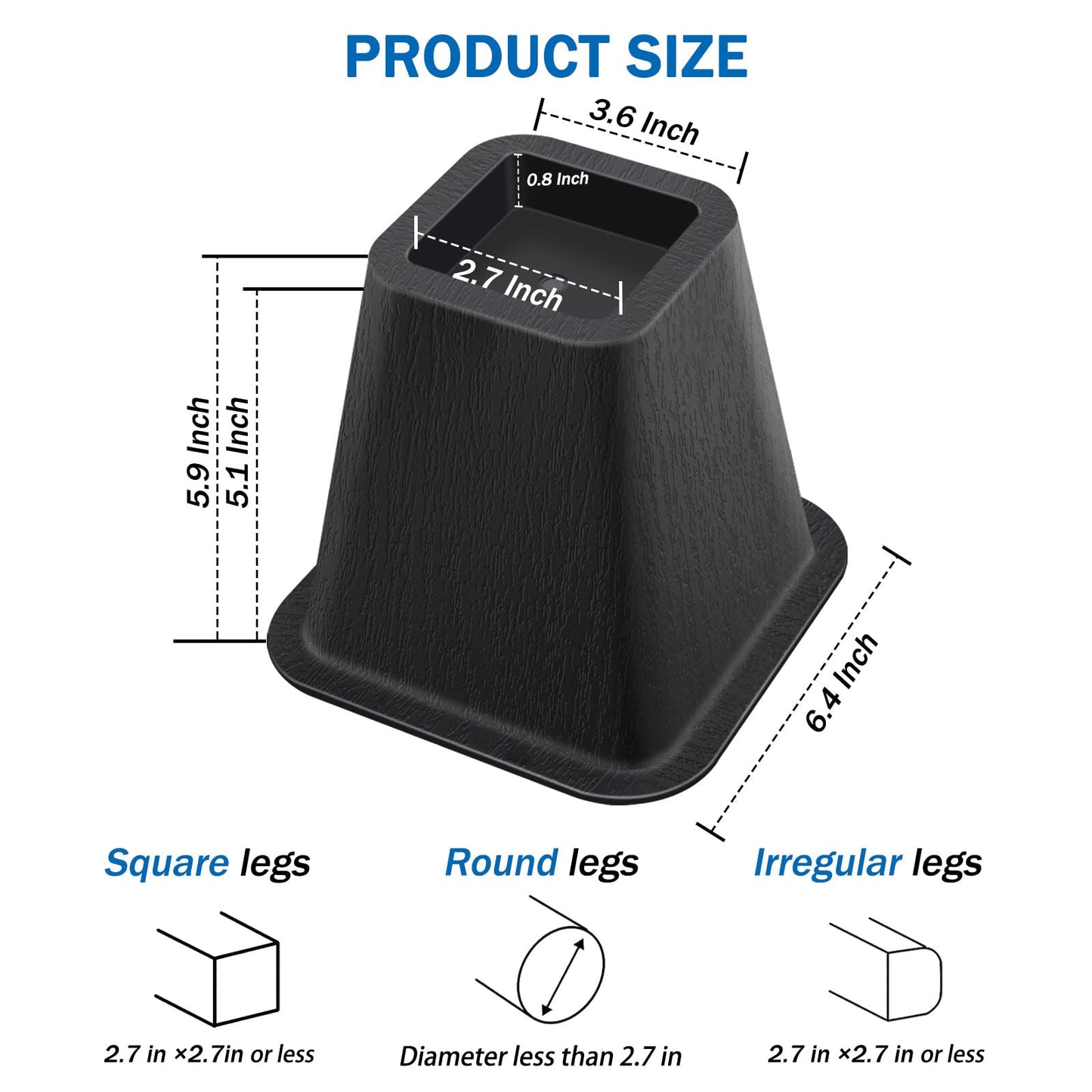 ANNKUT 6 Inch Heavy Duty Bed Risers, Furniture Risers for Desk, Chair, Table or Sofa, Couch Lift Risers, Supports up to 2200 lbs per Leg(8 Pack Black)