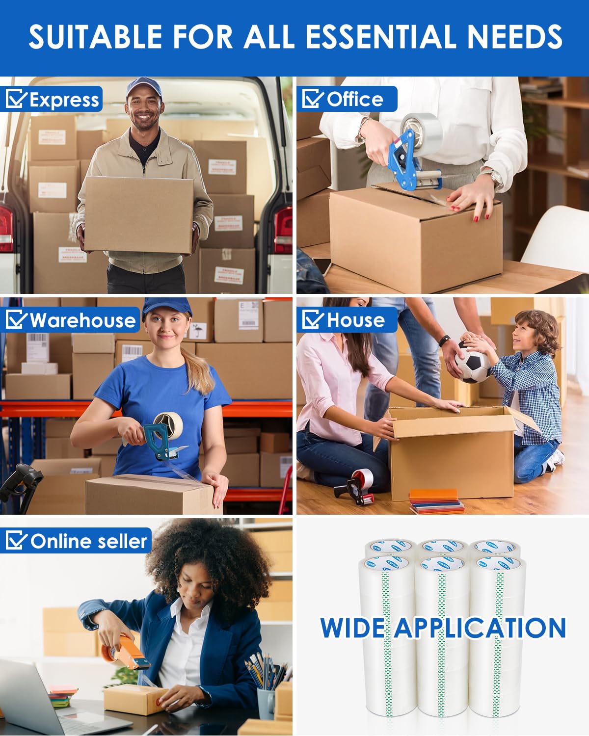 WUKAKA Packing Tape, 36 Rolls Clear Packing Tape 2 Inches Wide, 65 Yards Per Roll, for Shipping Packaging Moving Sealing