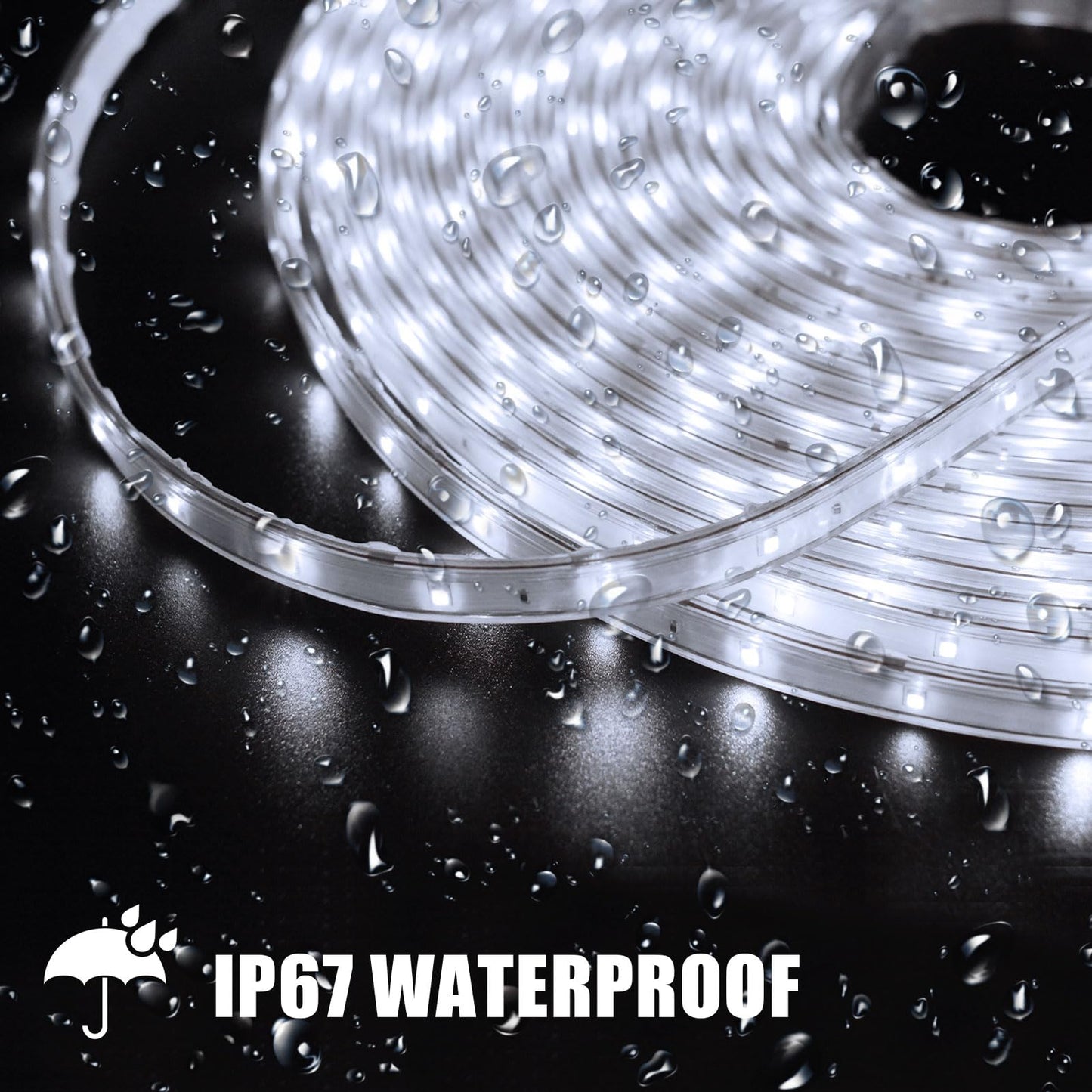 DBFAIRY 50Ft Solar LED Strip Lights Outdoor, Large Capacity Solar Powered Flexible Tape Lights with Remote Dimmable 8 Lighting Modes for Patio Pool Camping Decor, 6000K Cool White