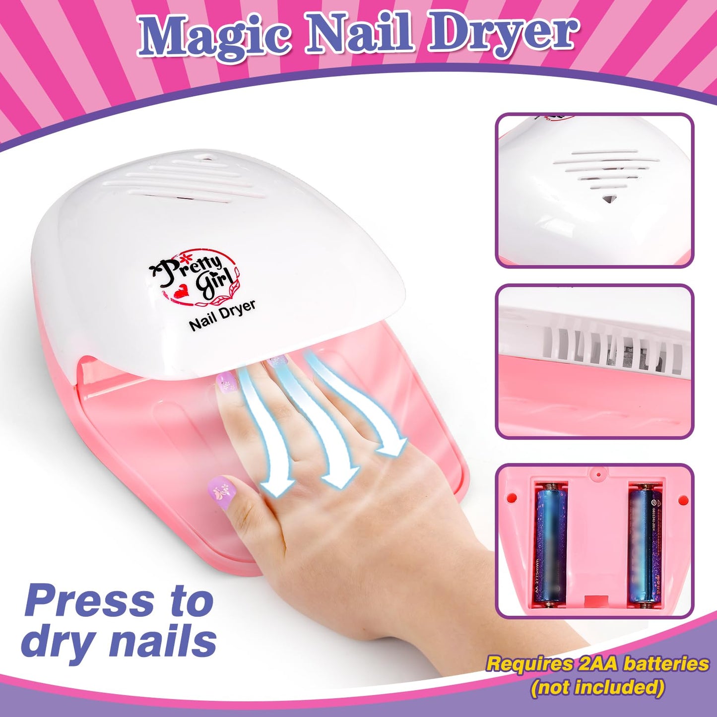 B Bascolor Kids Foot Spa & Nail Kit Set, Kids Spa Day Kit for Girls, Massage Foot Soak Tub and Nail Dryer, Manicure Pedicure Art Salon Girl Gift for 5-12, Christmas Birthday Gifts
