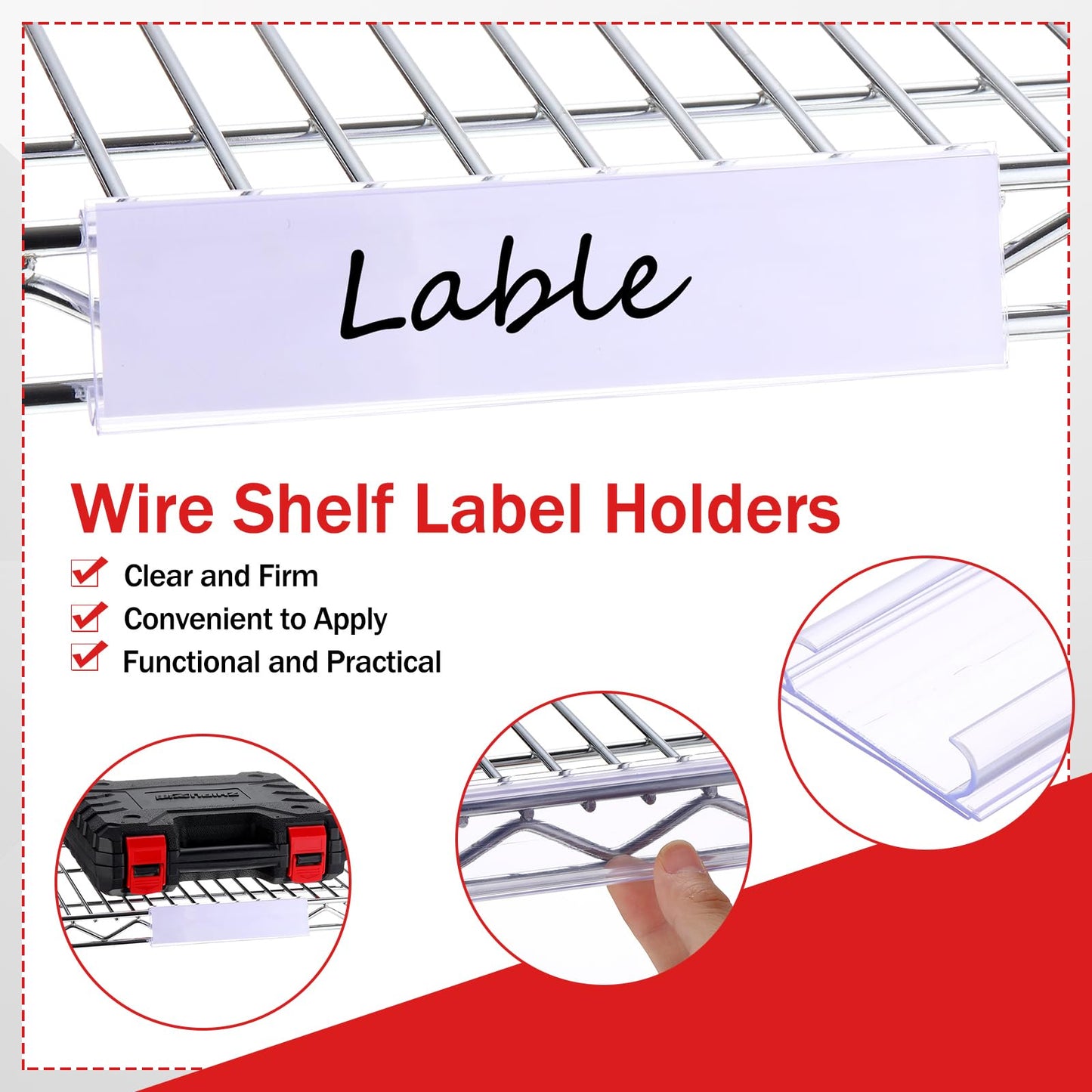 Kathfly 100 Pcs Wire Shelf Label Holder 6"x1.25" Extended Clear Rack Ticket Label Holder with Paper Insert Area Plastic Basket Clips on Compatible with 1-1/4 Inch Shelf Tags Thick