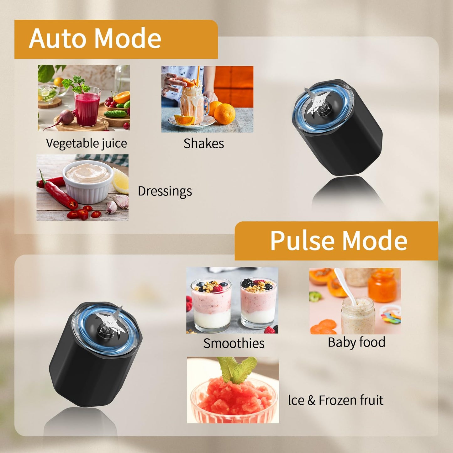 Portable Blender, 360 Watt Personal Blenders with Pulse Mode, Shakes and Smoothies, 6000mAh, BPA Free 24 Oz Blender Cup with 6 Blades and Lid, USB-C, Self Cleaning Portable Juicer For Travel, Black