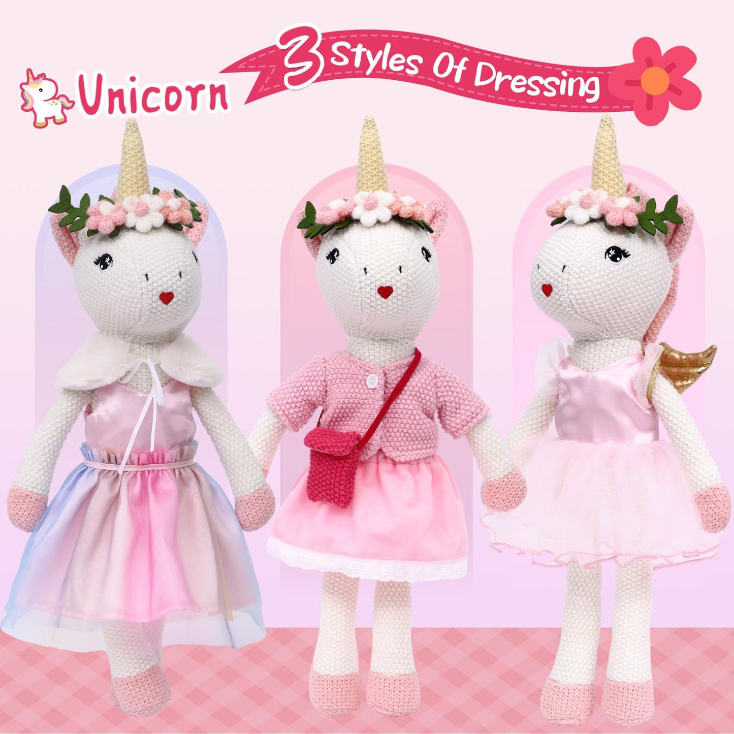 Unicorn Stuffed Animal Furry Bag & Fluffy Dress