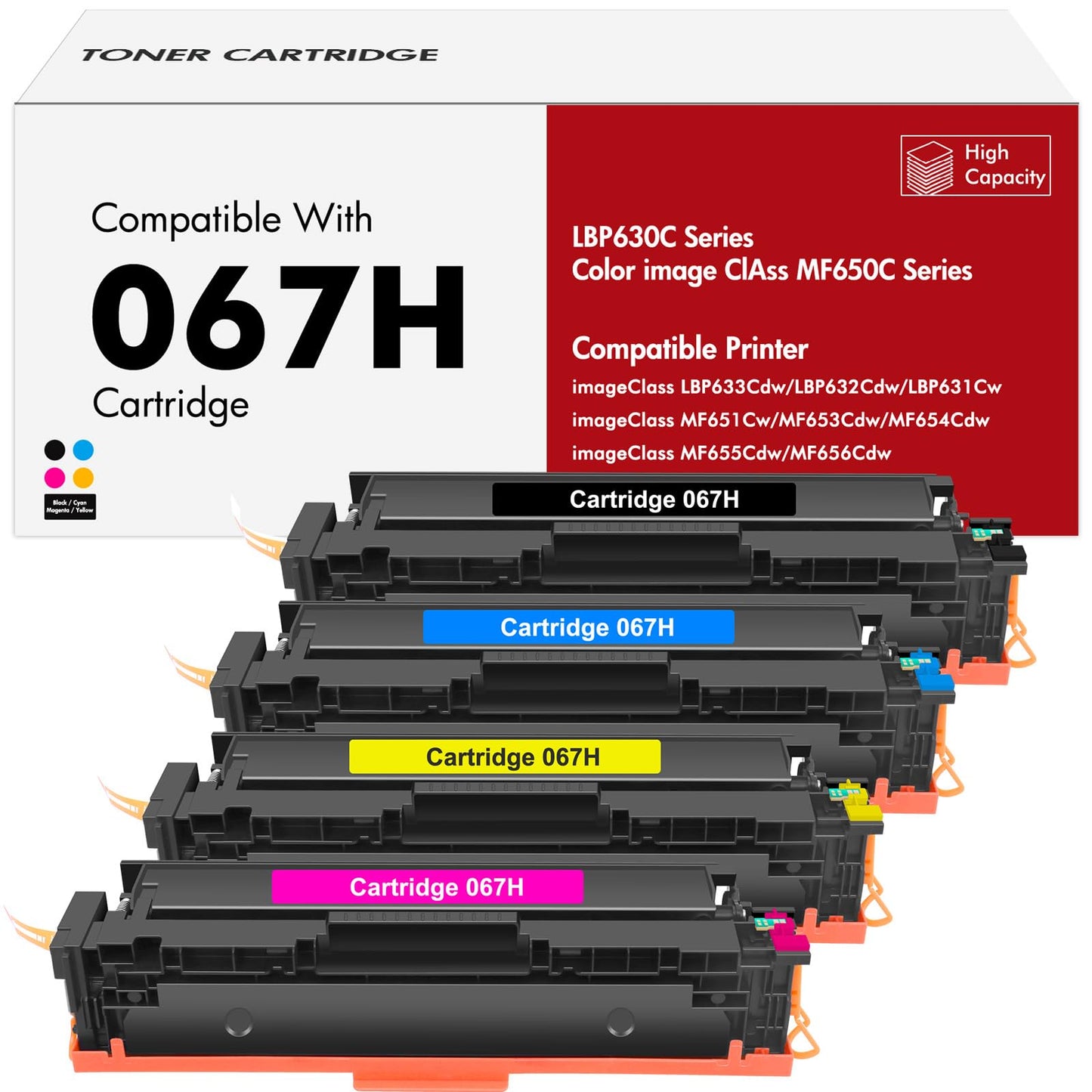 067 067H Toner Cartridge Set MF650C MF654Cdw MF656Cdw Compatible for Canon 067 Color ImageCLASS LBP632Cdw MF653Cdw LBP633Cdw MF652Cdw LBP630C MF651Cw LBP631Cw MF655Cdw Printer High Yield 4 Pack Ink
