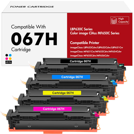 067 067H Toner Cartridge Set MF650C MF654Cdw MF656Cdw Compatible for Canon 067 Color ImageCLASS LBP632Cdw MF653Cdw LBP633Cdw MF652Cdw LBP630C MF651Cw LBP631Cw MF655Cdw Printer High Yield 4 Pack Ink