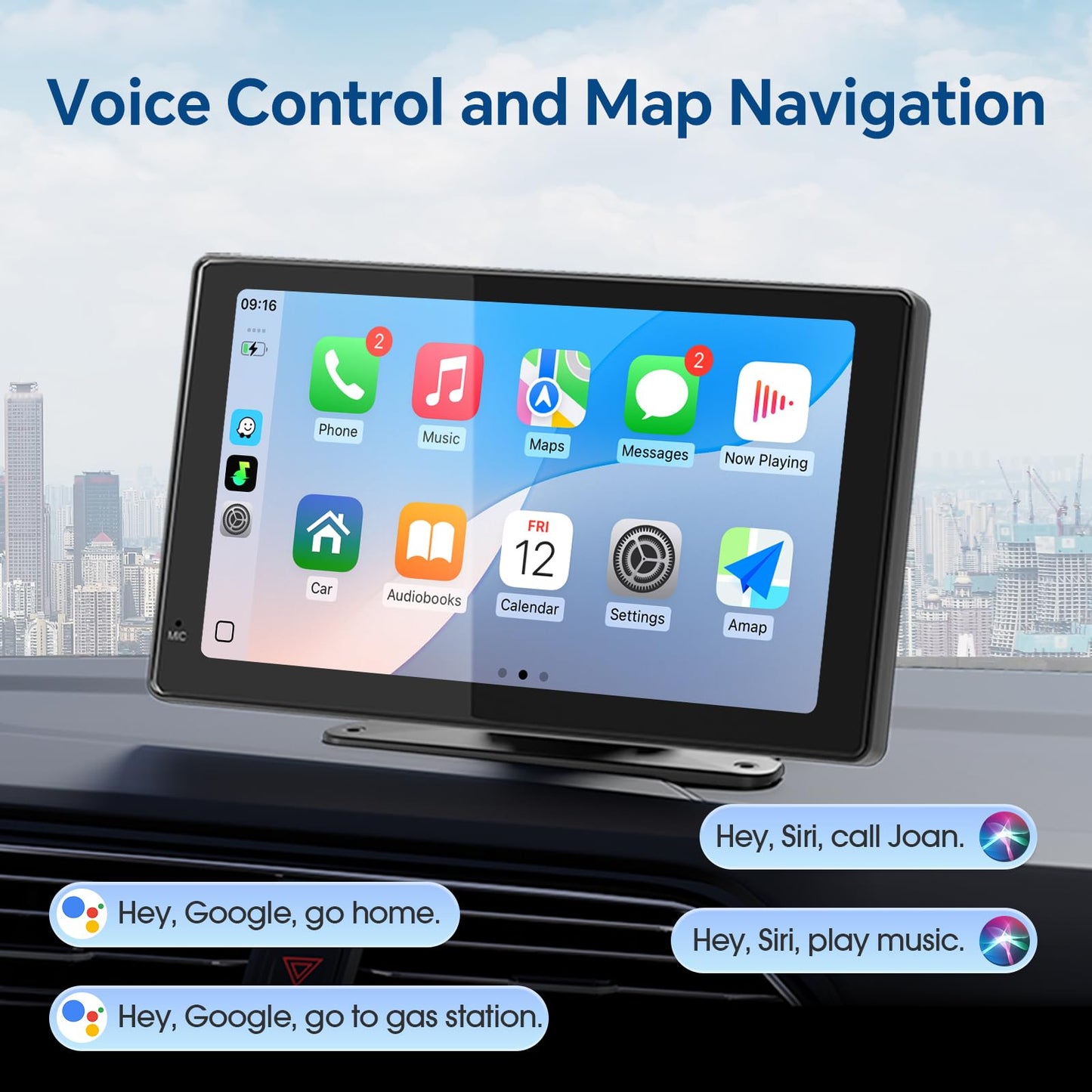 Haudio Portable Wireless Carplay Car Stereo, 7" HD Touchscreen for Car with Apple CarPlay & Android Auto with Backup Camera, GPS, Bluetooth, Voice Control, Mirror Link, FM, AUX, Universal Fit
