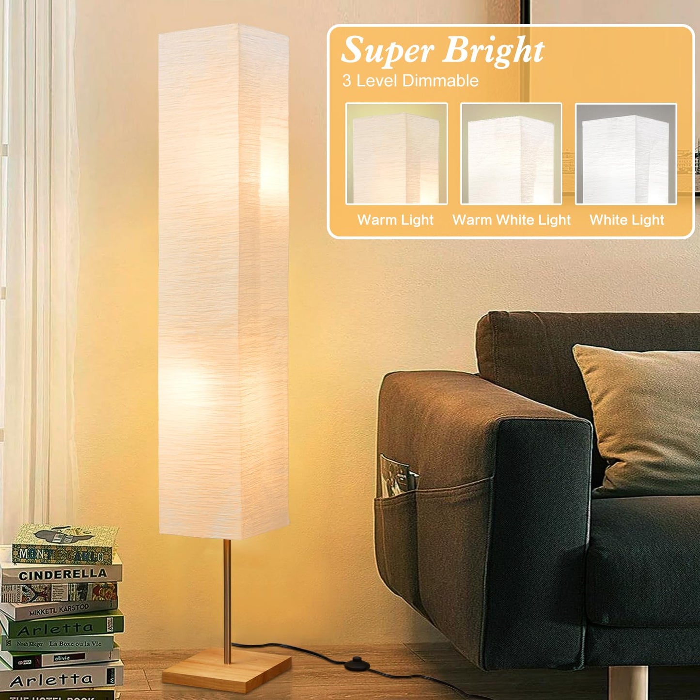 GyroVu 65" Floor Lamp for Living Room, 3 Way Dimmable Standing Lamp for Bedroom, Corner Floor Lamp for Office& Living Room(Bulbs Included)