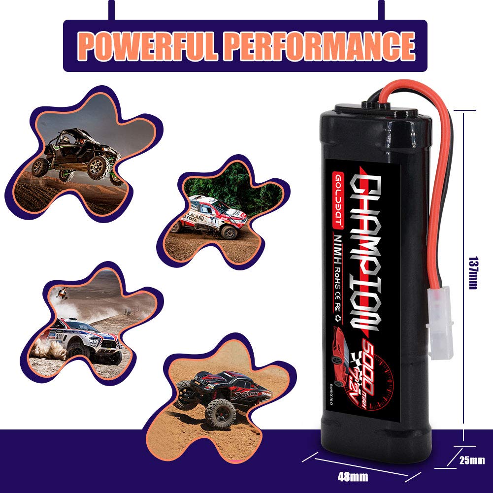 GOLDBAT 5000mAh 7.2V NiMH Battery with Tamiya Connector for RC Car RC Truck LOSI Associated HPI Kyosho Tamiya Hobby (2 Pack)