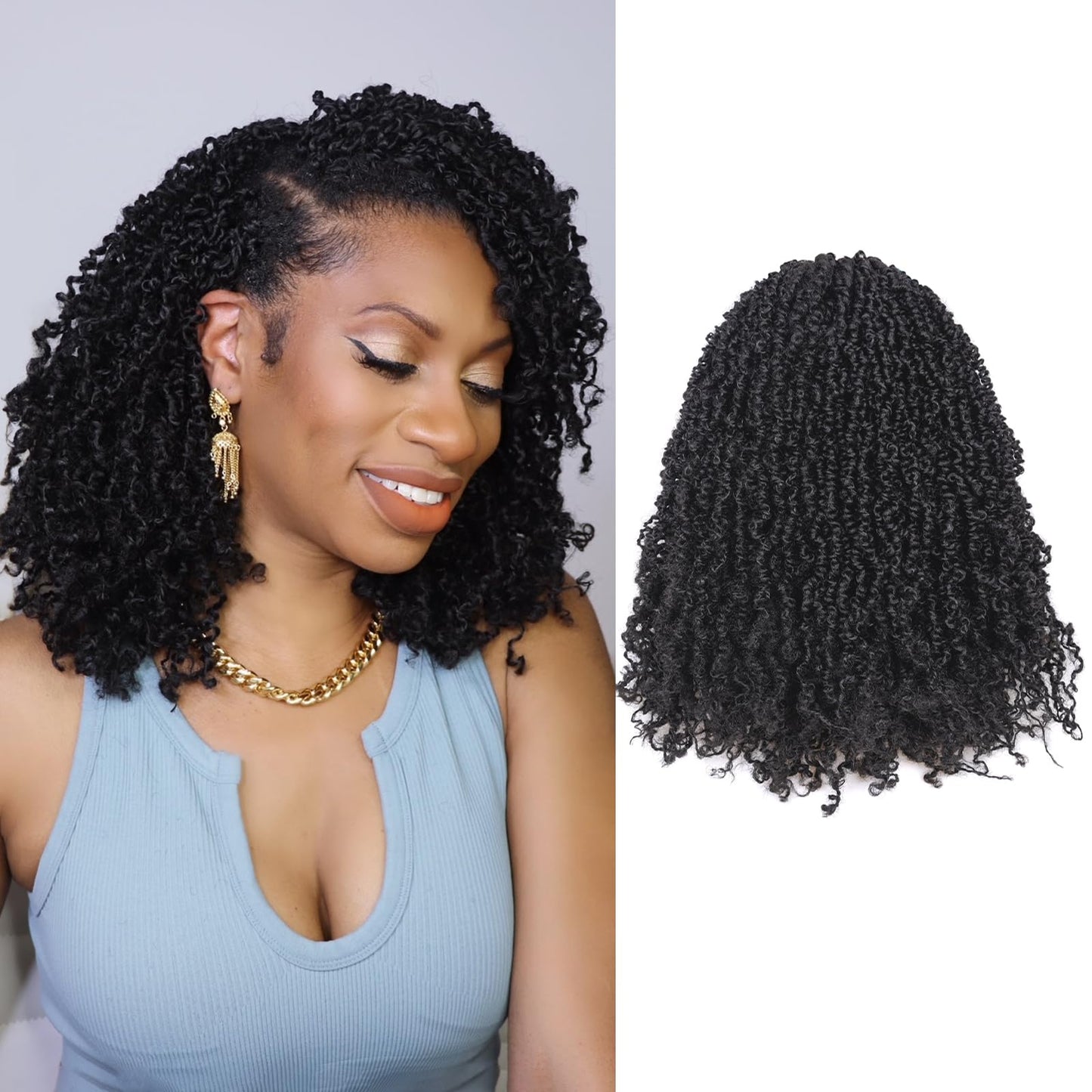 Toyotress Yanky Twist Crochet Hair - 14 Inch 8 Packs (30 Strands/Pcs) Fluffy Spring Mini Twist Short Bob Passion Twist, Natural Black Pre-Looped Crochet Braids Braiding Hair (14 Inch, 1B-8P)