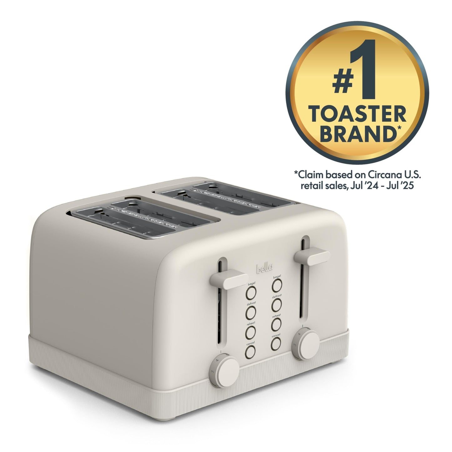 bella 4 Slice Toaster, 6 Setting Shade Control with Reheat & Cancel Buttons, Removable Crumb Tray, Anti Jam & Auto Shutoff, 900 Watt, Oatmilk