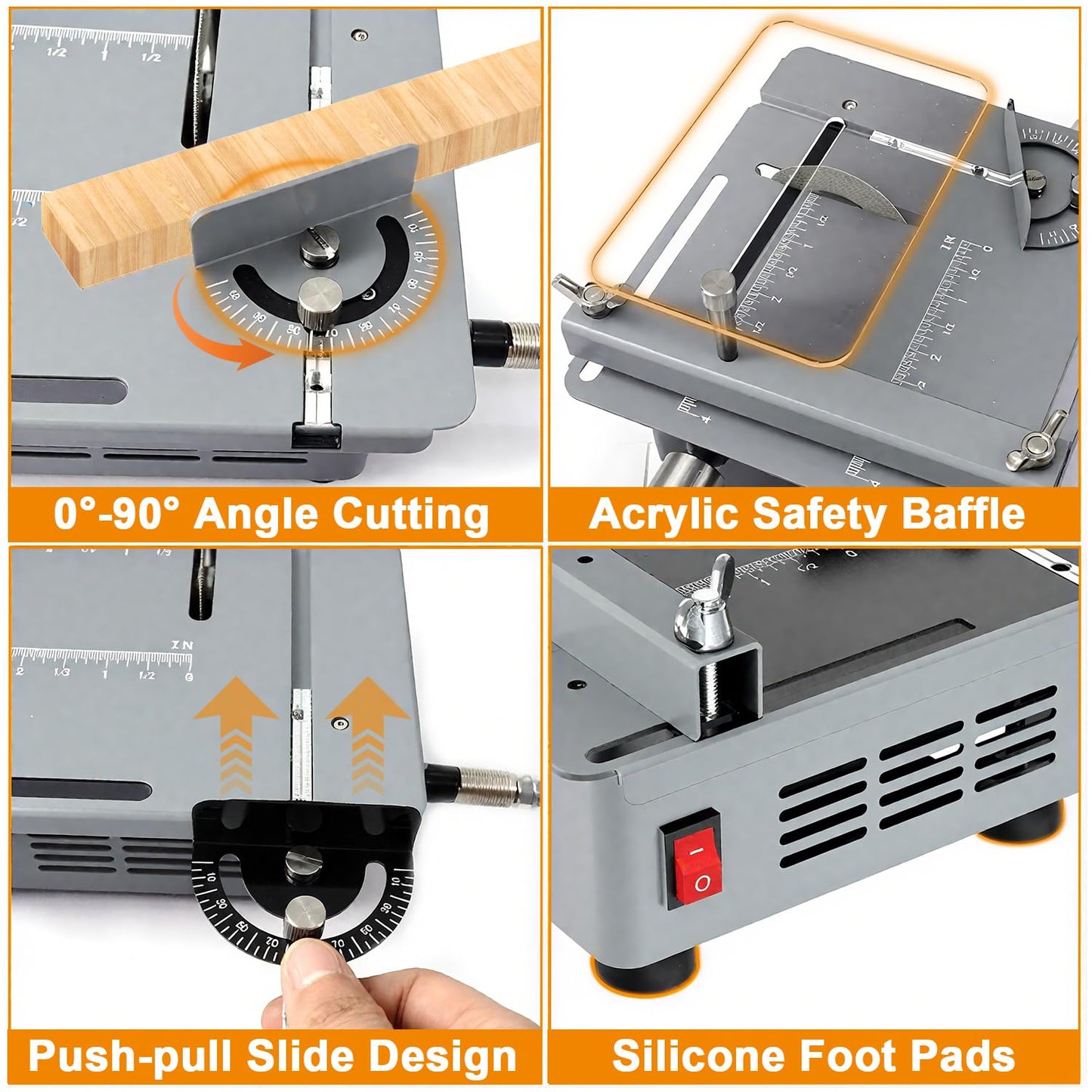 Mini Table Saw, Sinpiode Multi-Functional Desktop Portable Table Saw for Crafts with Adjustable Speed & Angle, All-in-One Cutting, Sanding, Engraving & Drilling Tool for Wood, Acrylic, Plastic, PCB