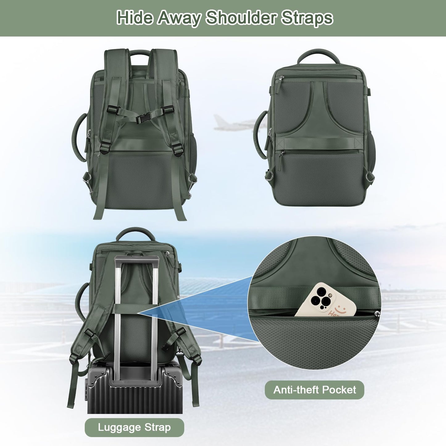 Sinaliy Large Expandable Travel Backpack for Men and Women, 17 Inch Laptop, Waterproof, Casual, College Bookbag, Backpack for Women, as Person Item Flight Approved