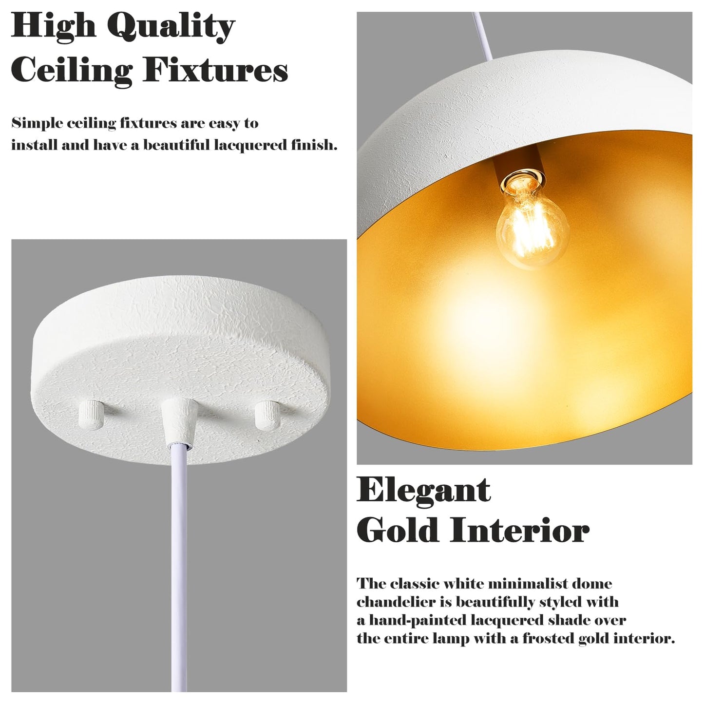 16” Large Dome Pendant Light Fixtures, White and Gold Hemispheric Pendant Lights Kitchen Island, Modern Adjustable Hanging Ceiling Light Chandelier for Kitchen Island Living Room Dining Room, 2 Pack