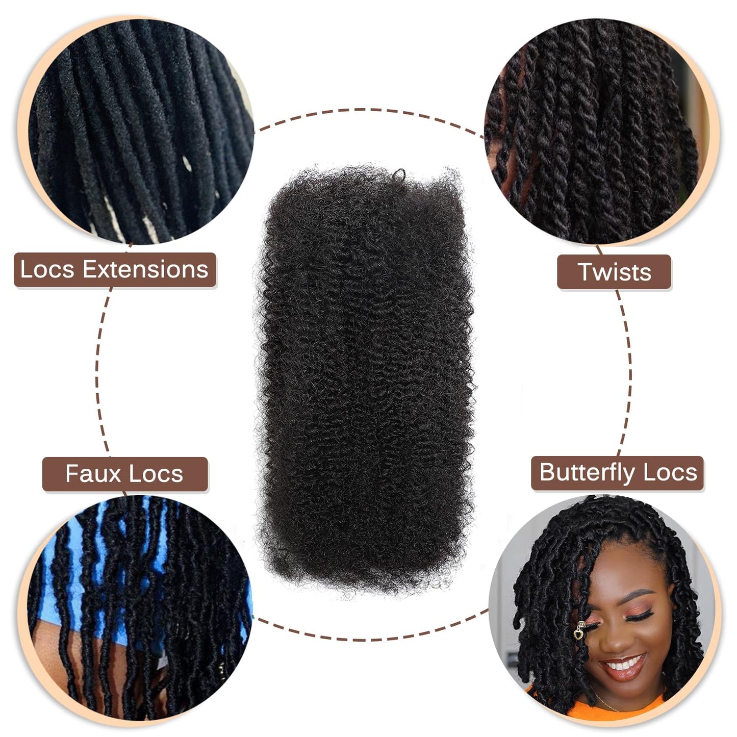 Beauty Youth Afro Kinkys Bulk Human Hair(18 Inch) 35g/Pack, Braiding Hair for Dreadlocks, Loc Repair, Twists, Dreadlock Extensions Black