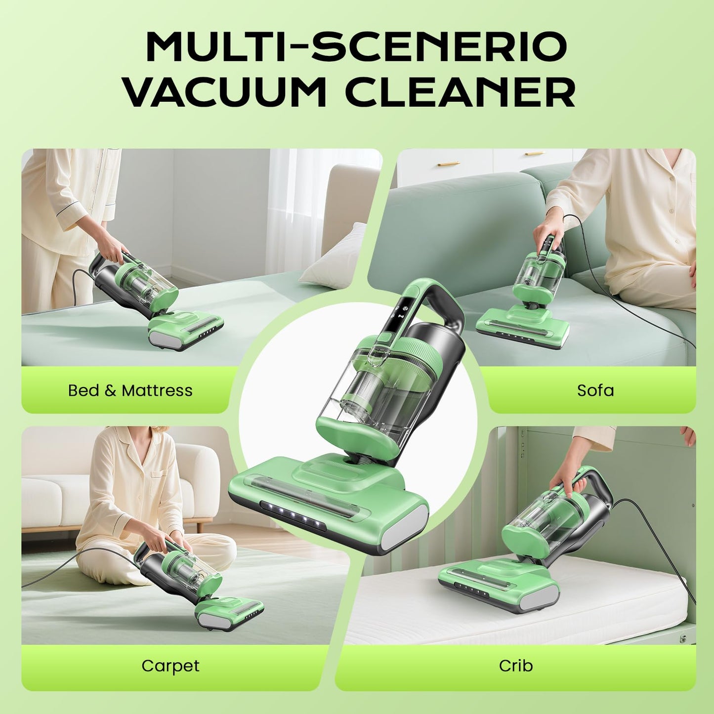 MYUAKO Mattress Vacuum Cleaner Bed Vacuum Versatile Handheld Vacuums with 500W 18Kpa Power Suction & 253.7nm U-V-C Light & Heating Tech & 30000 RPM/Min Brush Roll Rotation Corded