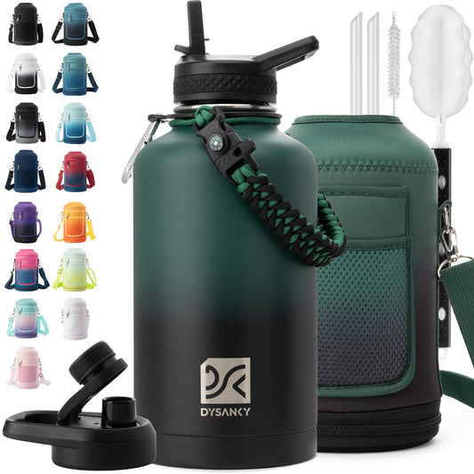 DYSANKY Insulated Water Bottle | Thickened Stainless Steel Vacuum Metal | Portable Sports Half Gallon Large Water Jug for Gym and Hiking with Straw, Carrier Bag, Handle Strap | BPA-Free 64 oz