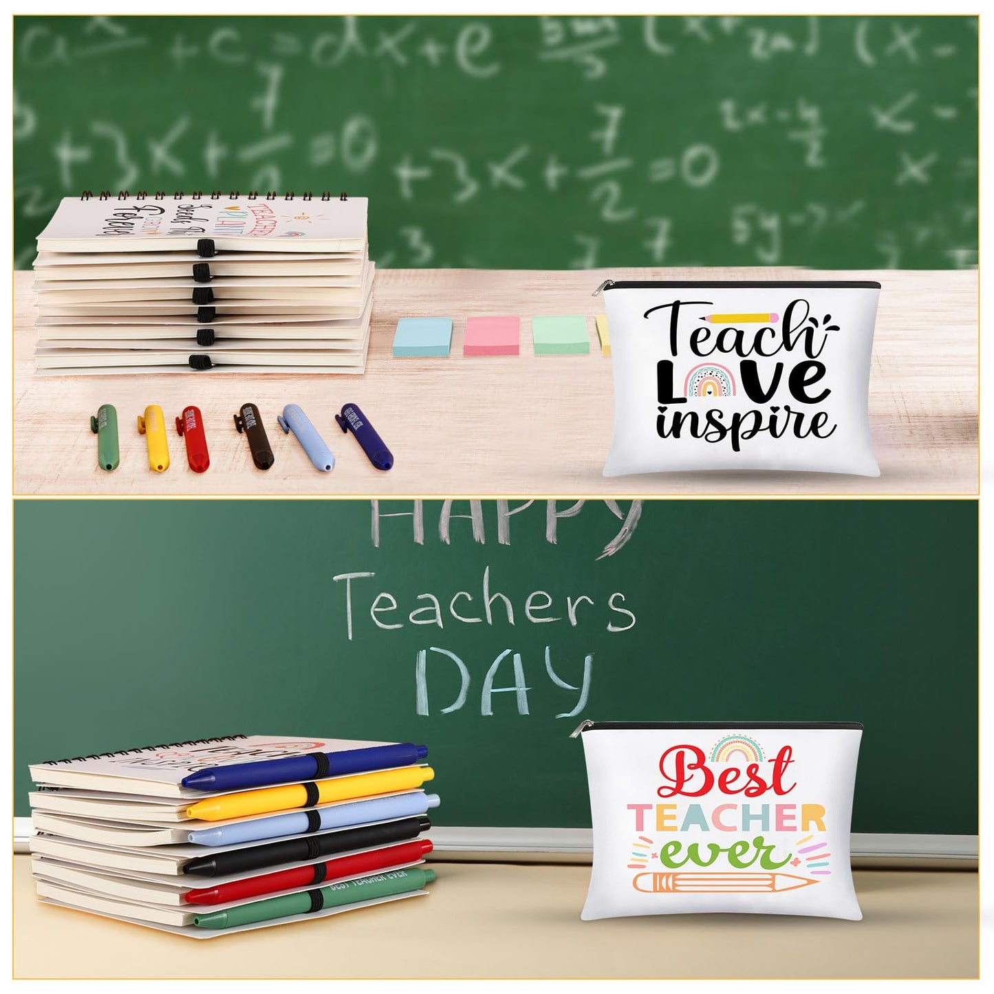 Resurhang 72 Pcs Teacher Appreciation Gifts Bulk Spiral Notebook Thank You Gifts for Women Includes Rainbow Wirebound Spiral Notebook Ballpoint Pen Makeup Bags Sticky Note for Teachers Gifts