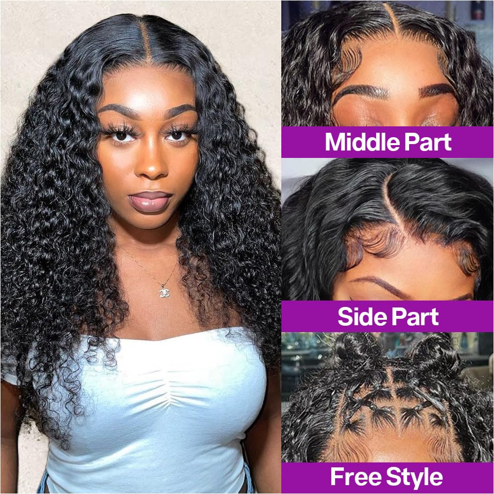 omswet 5x5 Deep Wave Closure Wig HD Lace Human Hair Wigs for Black Women Human Hair Glueless Wigs Human Hair Pre Plucked Deep Wave BOB Wig Wet and Wavy Wigs Human Hair Curly Wigs 180 Density 16 Inch