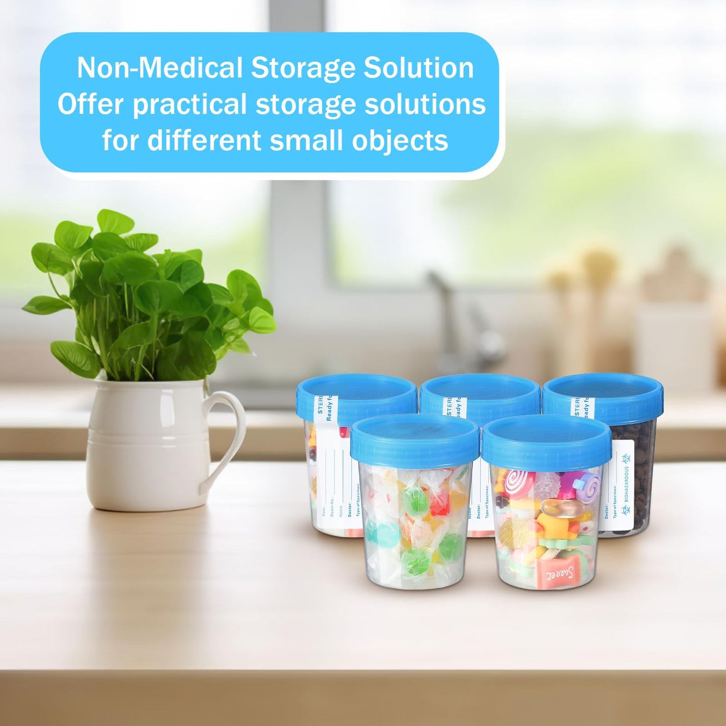 200 Pcs Urine Specimen Cups with Lids and Evident Seal Urine Sample Cups Collection Cup Disposable for Collection and Testing (Blue Lids)