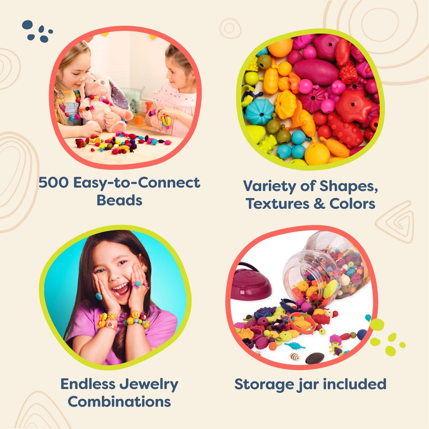 B. toys – Pop Arty! 500 Pieces – Jewlery Making Kit – Creative Pop Snap Bead Set for Kids – DIY Craft Jewelry Making Kit – Necklaces, Rings, Bracelets – 4+ Years