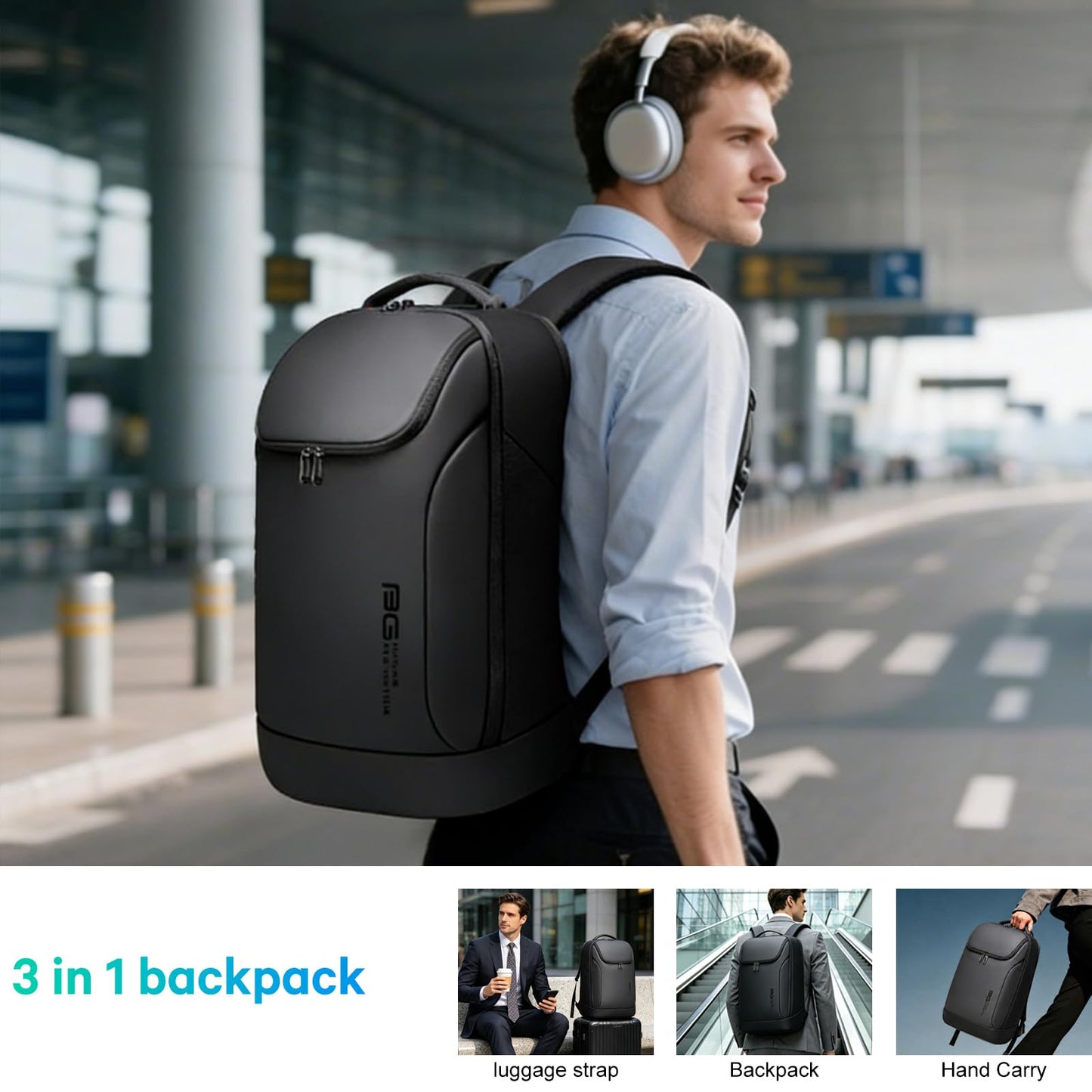 FUTURE AESTHETICS Business Smart Backpack Waterproof for women,men,Fight Approved Durable Backpack suitable as overnight and travel backpack (Black)