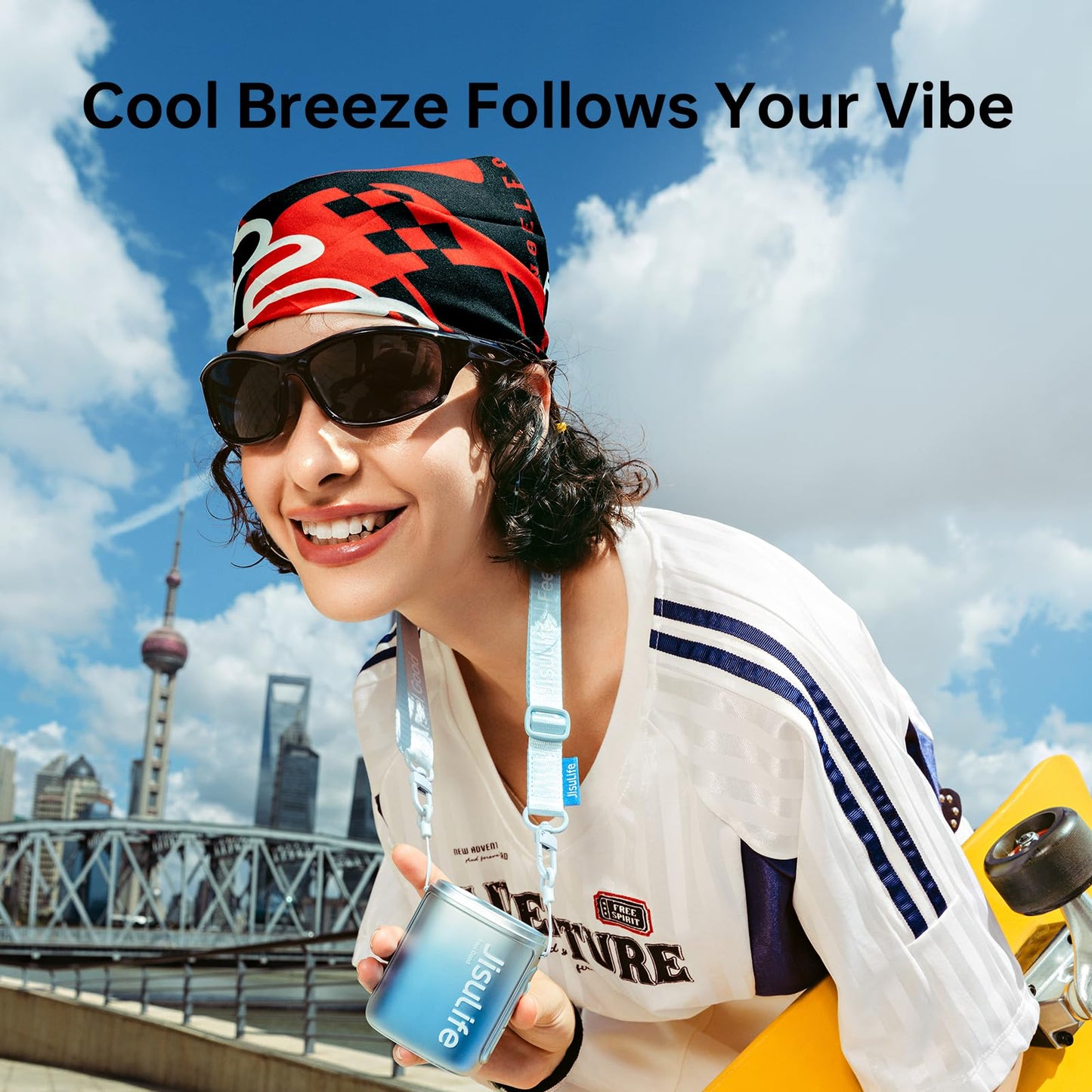JISULIFE Portable Neck Fan, 100 Adjustable Speeds, 40000 RPM Cooling, Mini Personal Wearable Fan, 4500mAh USB Rechargeable, 16H Runtime, LED Display - Gifts for Outdoor, Travel, Camping, Summer (Blue)