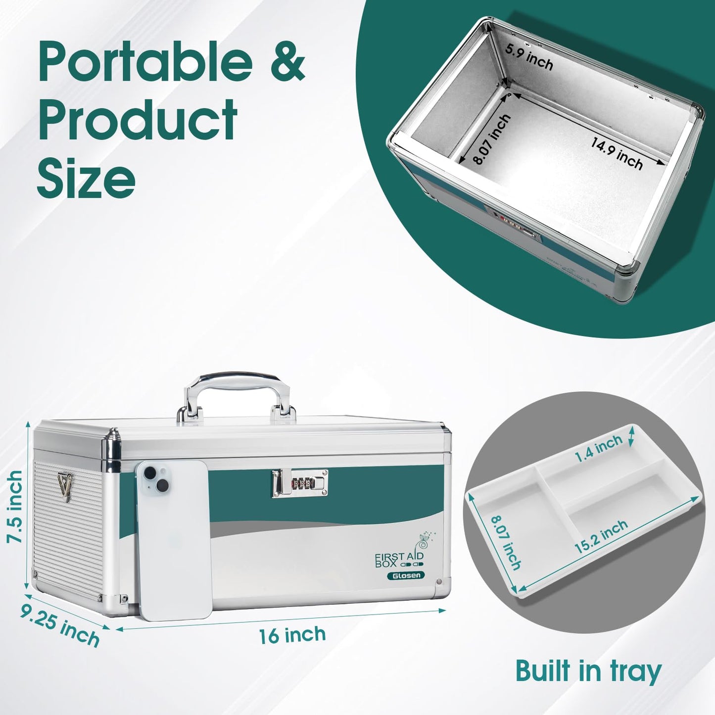 Glosen Medicine Lock Box with Combination Lock,Medication lock box【Extra Large16 x 9.25 x 7.5 Inch】 medicine safe lock box,medical box organizer