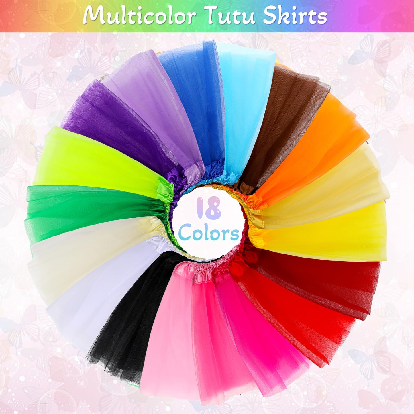 Hoemwarm 18 Pcs Girls Tutu, 3 Layers Multicolor Toddler Tutu Skirt Princess Tutu Dresses for Toddler Girls Bulk, Dance Fluffy Tulle Skirt for Toddler Girls Birthday Party Costume Princess Tutu