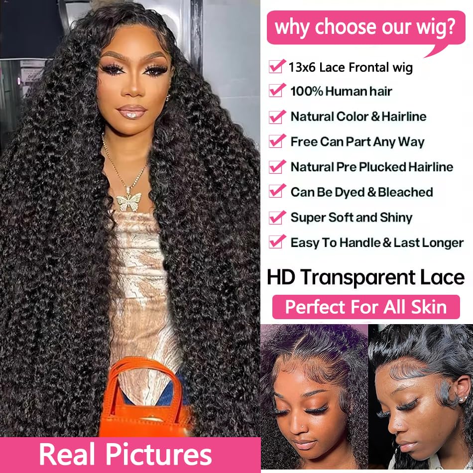 GYAJEP 32 inch Deep Wave Lace Front Wigs Human Hair 13x6 HD Lace Front Wigs Human Hair Pre Plucked 180% Density Deep Wave Wig Human Hair with Baby Hair Natural Color