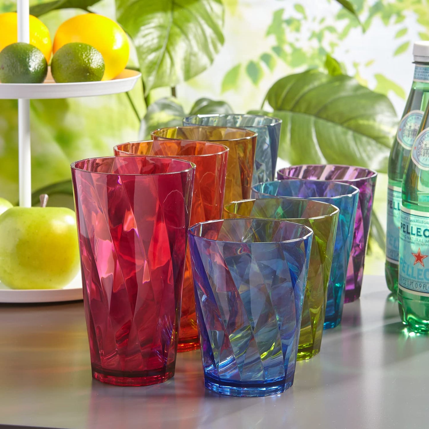 US Acrylic Optix Plastic Reusable Drinking Glasses (Set of 16) 14oz Rocks & 20oz Water Cups in Jewel Tone Colors | BPA-Free Tumblers, Made in USA | Top-Rack Dishwasher Safe