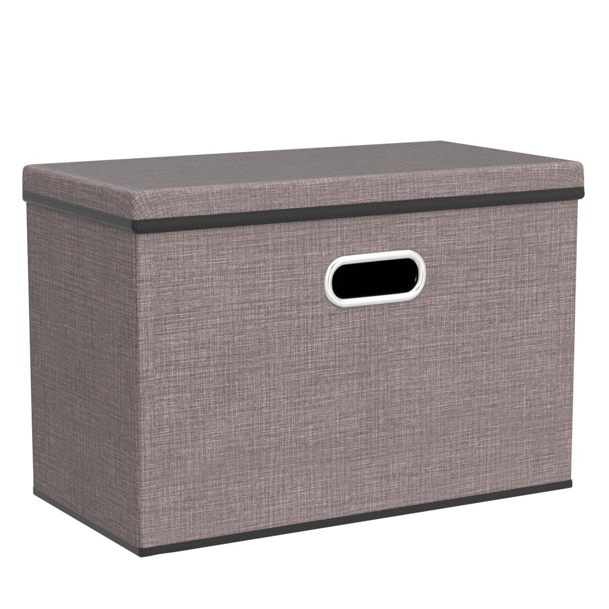 PRANDOM Large Collapsible Storage Bins with Lids [3-Pack] Linen Fabric Foldable Storage Boxes Organizer Containers Baskets Cube with Cover for Home Bedroom Closet Office Nursery (17.7x11.8x11.8)
