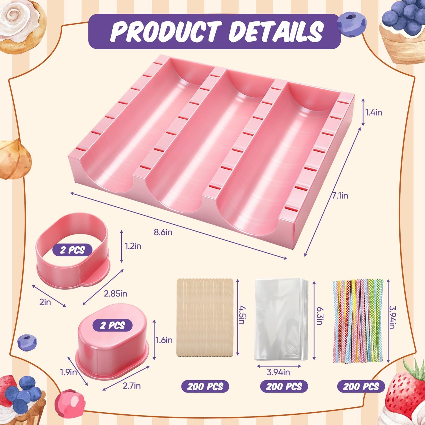 Yiyiring 1 Set Cutter, Cake Pop Mold, Cake Pop Cutter and Pusher Press Set with Tray and 3 Types of Packaging Accessories, Baking Tools for Home, Birthday, Parties, Wedding Desserts(2 Pcs,Cakesicle)