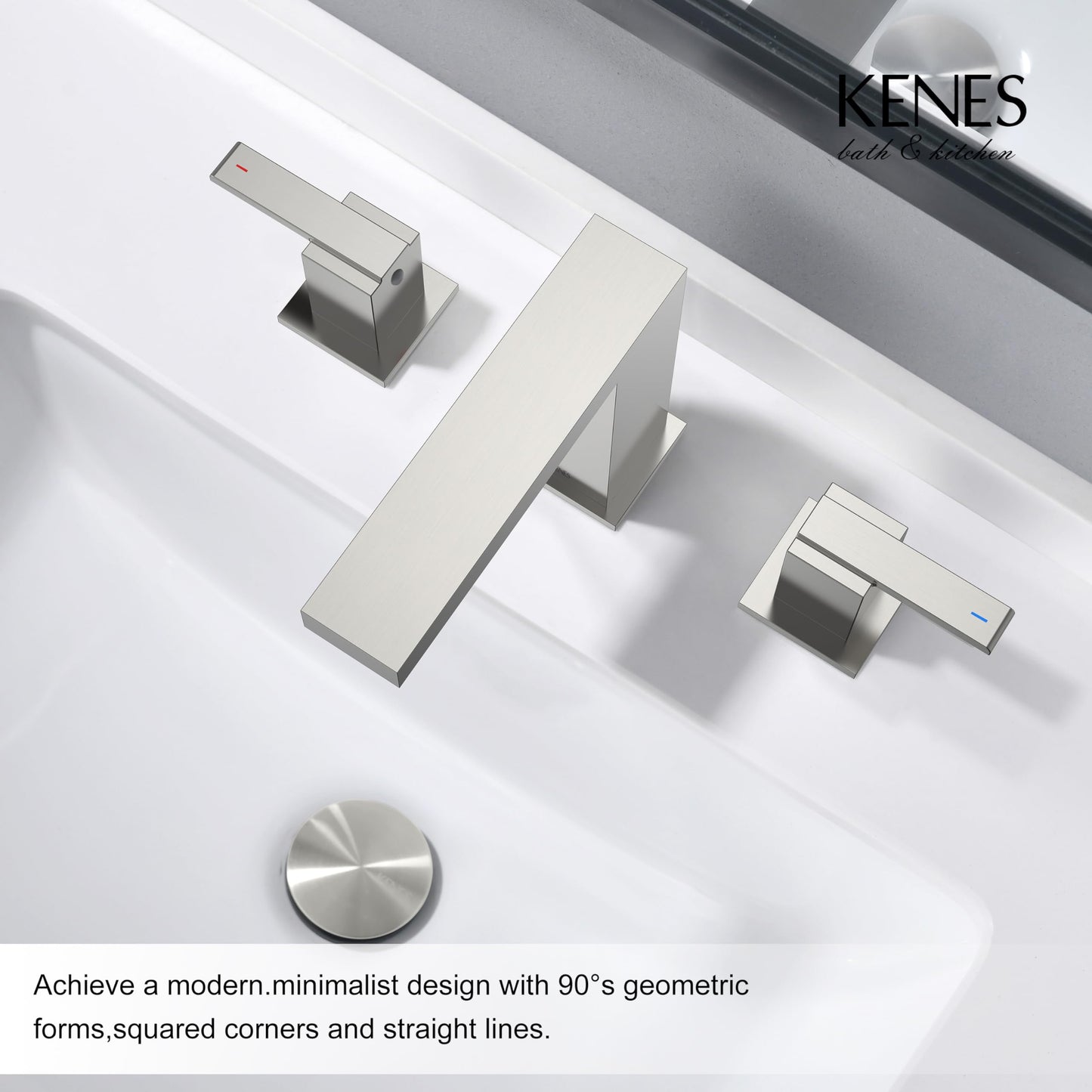 KENES Brushed Nickel Widespread Bathroom Faucet 2 Handle Bathroom Sink Faucet 3 Hole, 8-Inch 3 Pieces Bathroom Vanity Faucet with Pop Up Drain & Supply Lines, KE-9050-P