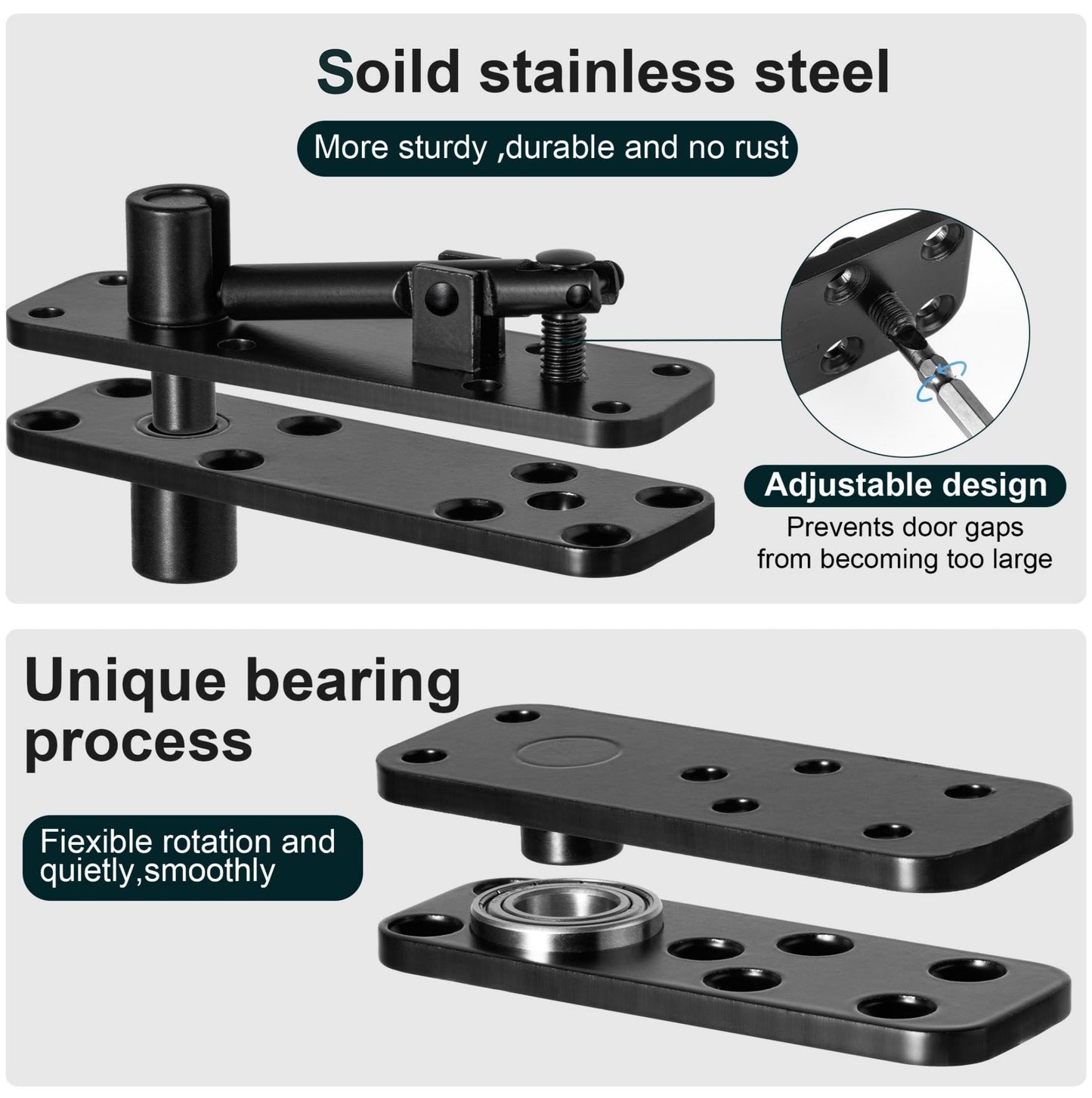 Hidden Door Hinge,570Lbs Load-Bearing Thickened Solid Stainless Steel - Heavy Duty 360° Swinging Pivot Hinge for Secret Doors, Bookcase, Murphy & Shelf Doors - Includes Hardware Kit 2SET