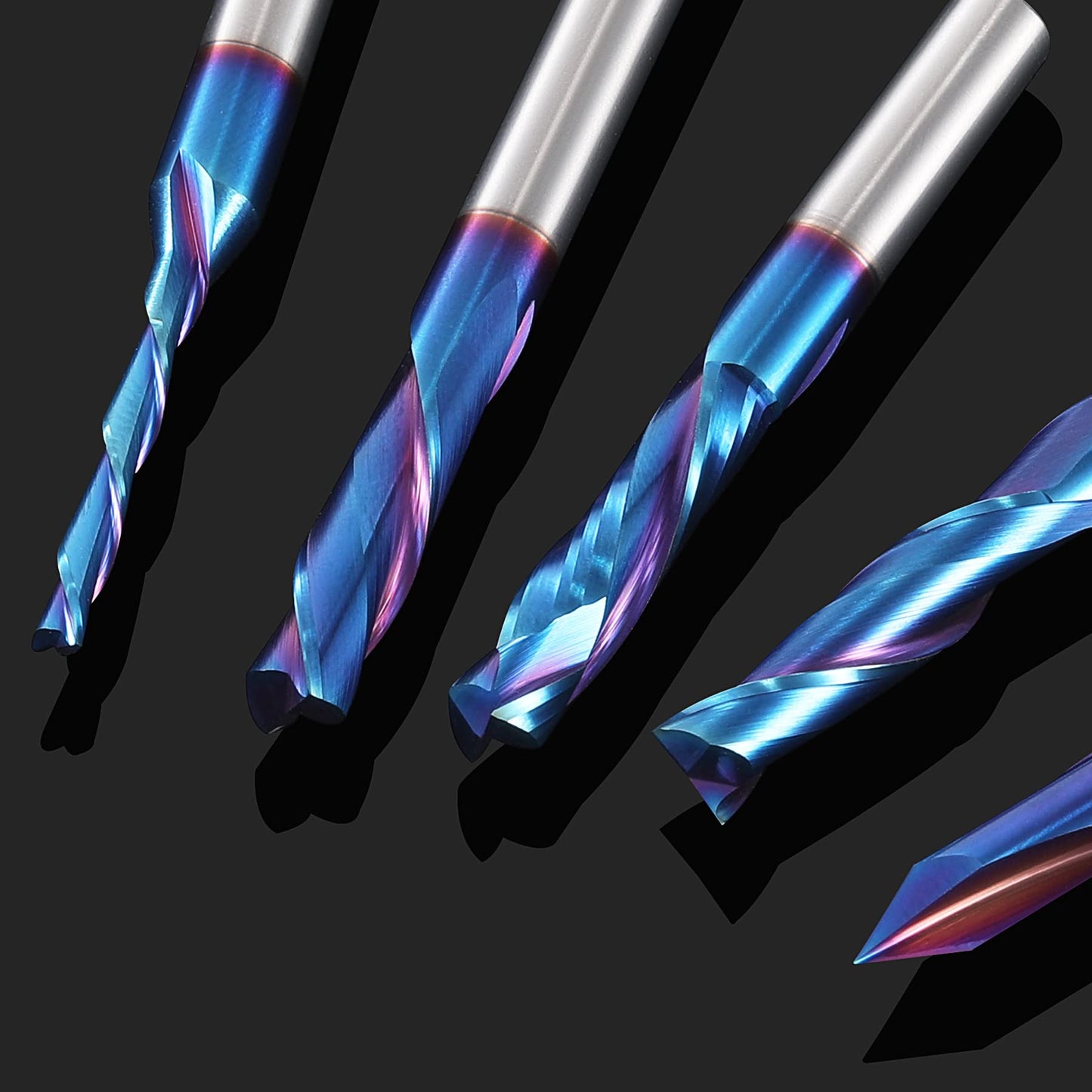 HQMaster 8 Pcs CNC Router Bits Set 1/4” Shank Tungsten Carbide Multiple Uses Router Bit End Mill for Woodworking Detail Carving Trimming V Groove Engraving Sign Making Grooving Slots and Mortises