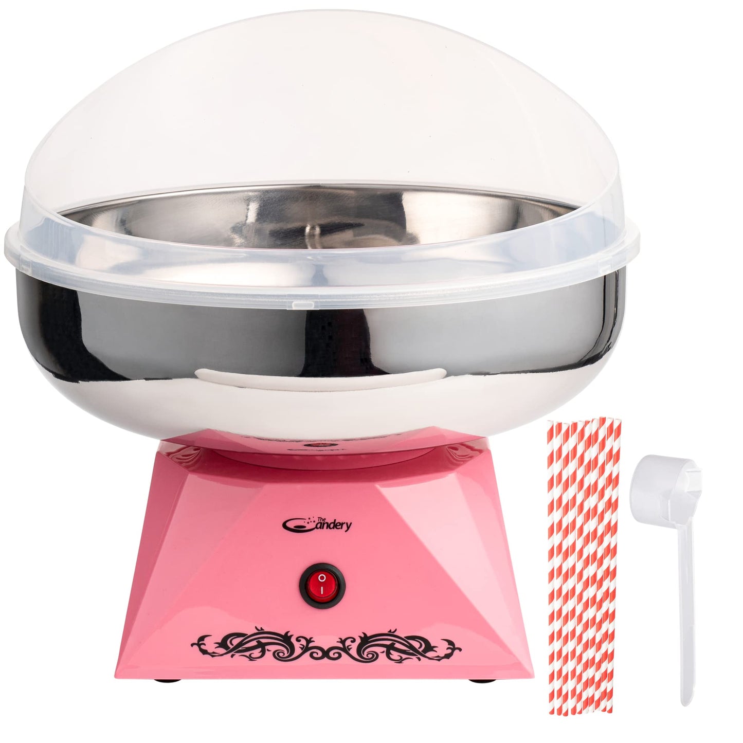 Cotton Candy Machine with Stainless Steel Bowl 2.0 - Cotton Candy Maker 10 Cones & Sugar Scoop - Household Cotton Candy Machine for Kids, Birthday Party - Use Floss Sugar, Hard Candy- By The Candery