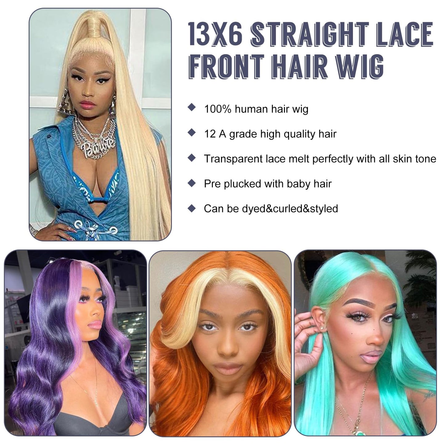 Nicele Ann 30 Inch 613 13x6 Lace Front Wig Human Hair 200 Density 613 Lace Front Wig Human Hair Straight Blonde Wig Human Hair Blonde Lace Frontal Wigs Pre Plucked (30 Inch, 613 13x6 Straight)