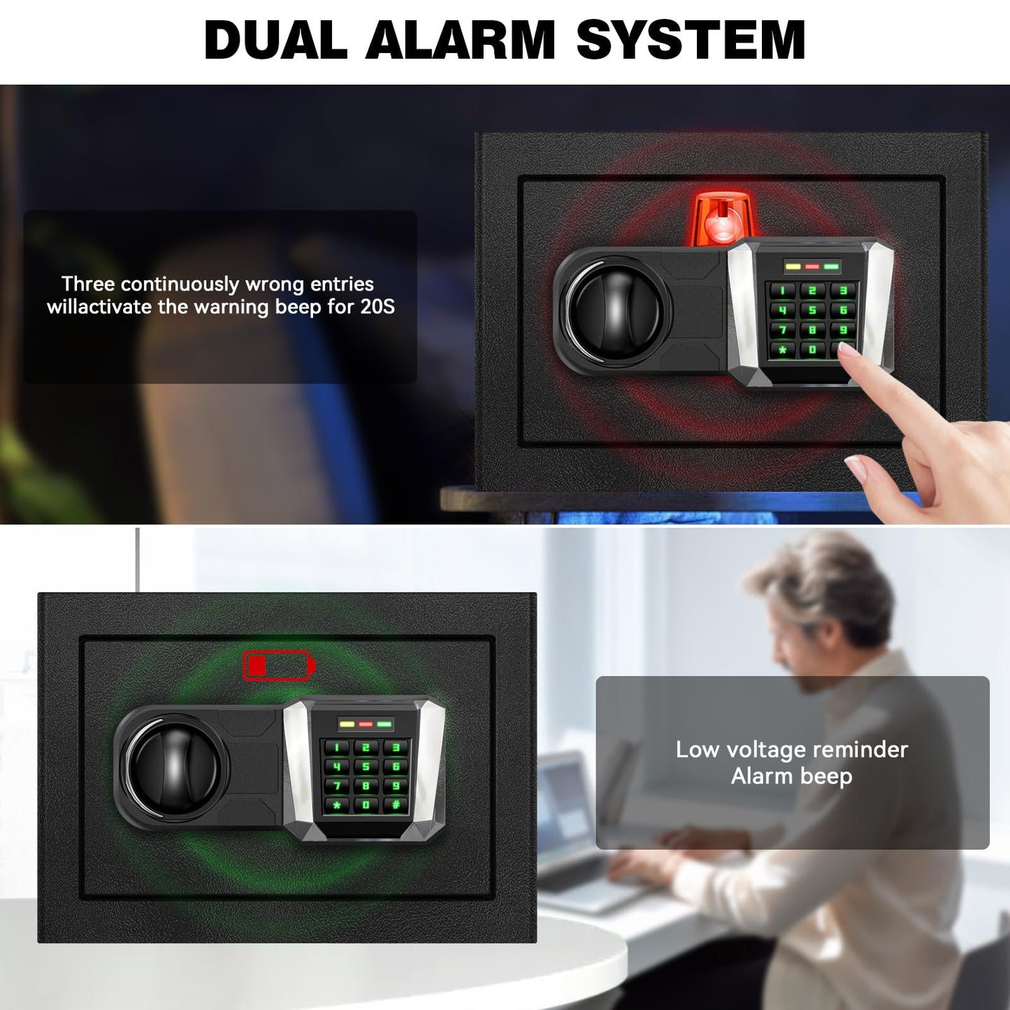 1.2 Cu Ft Safe Box with Fireproof Waterproof, Digital Home Security Safe with External Type-C Interface, Mute Function & Removable Shelf, Keypad & Spare Keys, Personal Security Document Lock for Cash