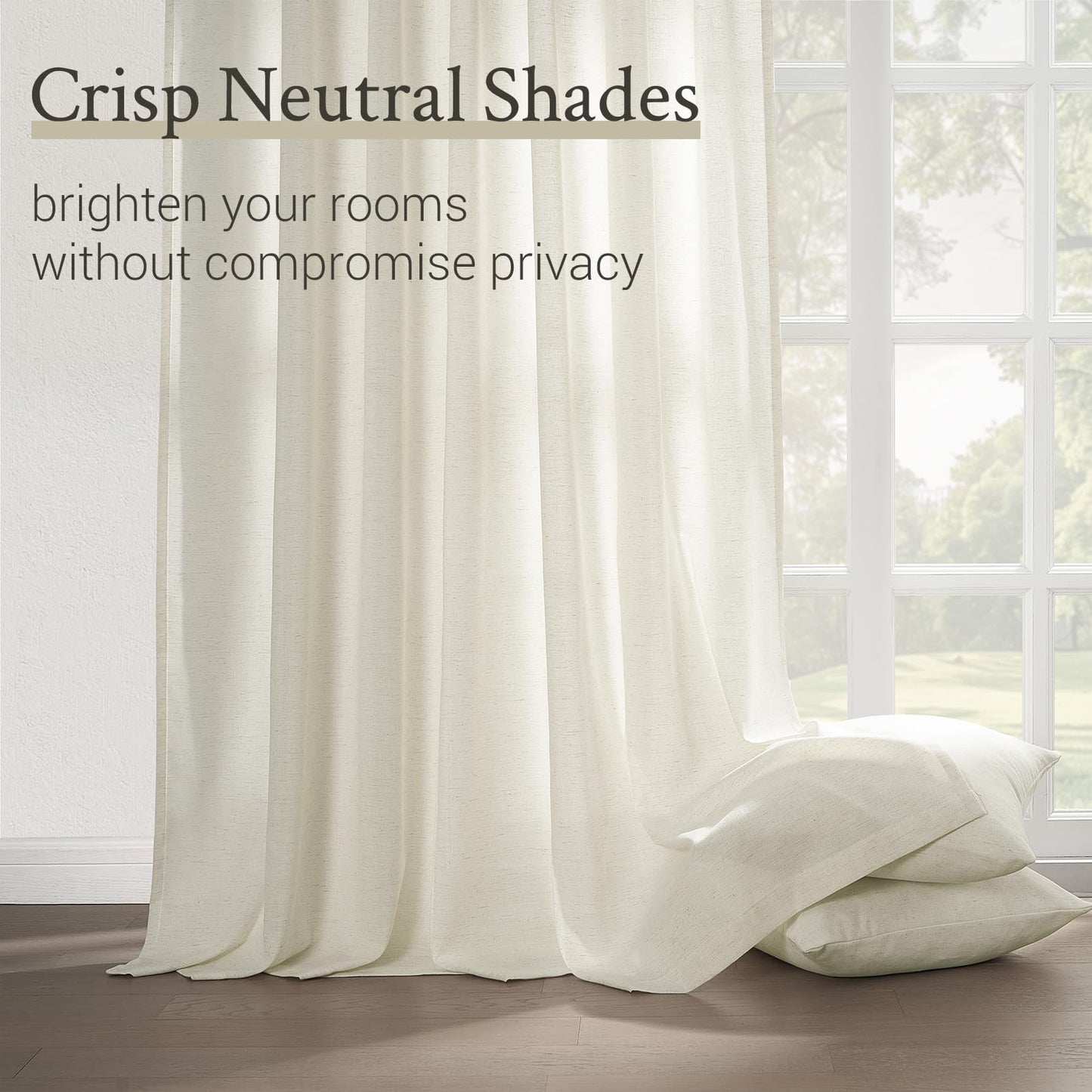 96 Inches Long Pinch Pleated Semi Sheer Curtains,Natural Linen Blended Light Filtering Window Curtains 96 Length 2 Panels for Living Room Bedroom Pinch Pleat Drapes with Hooks 2 Panels 40" Wx96 L