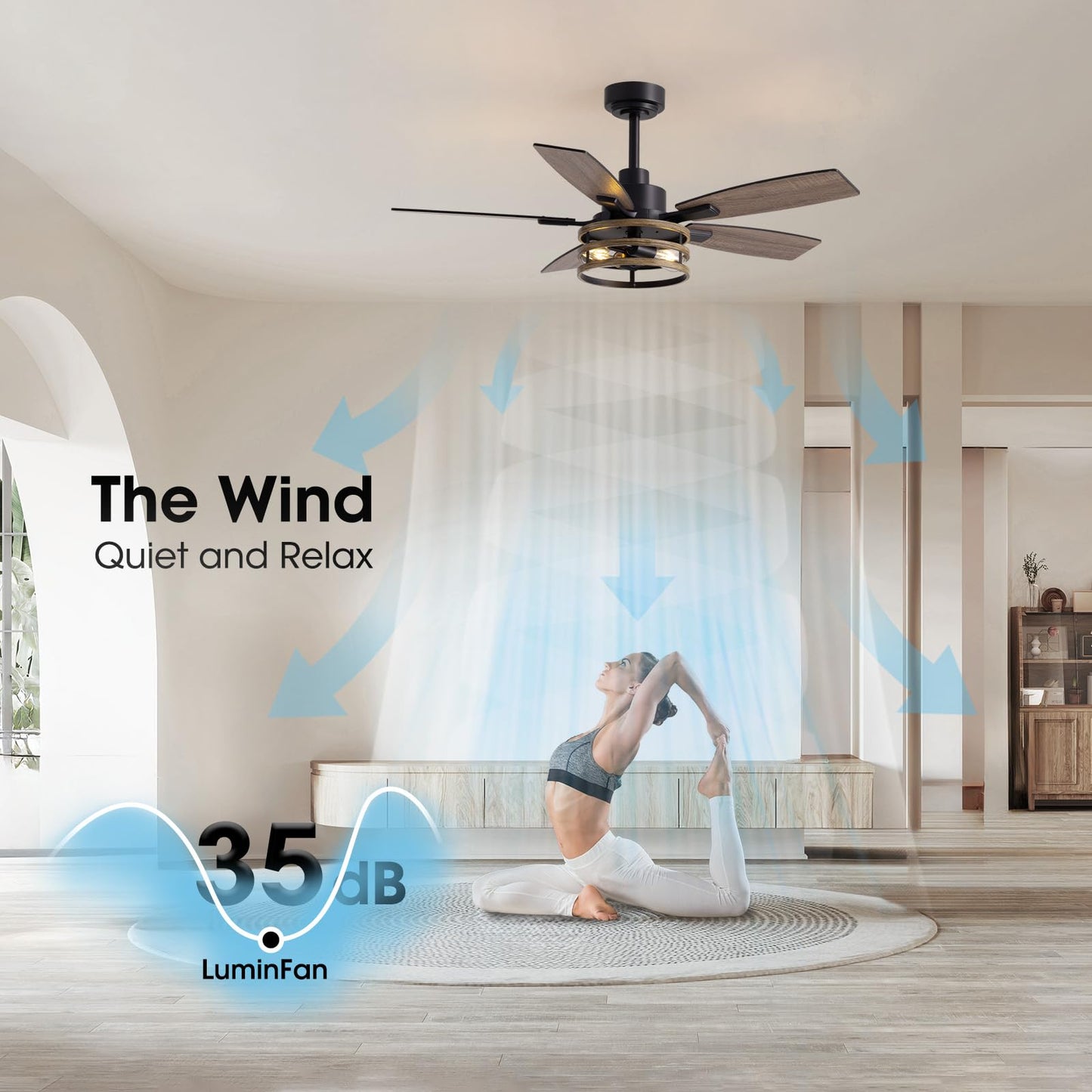 46 Inch Ceiling Fans with Lights and Remote Control, Farmhouse Ceiling Fan for Bedroom Living Room and Patio, Black Caged Ceiling Fan for Indoor and Outdoor