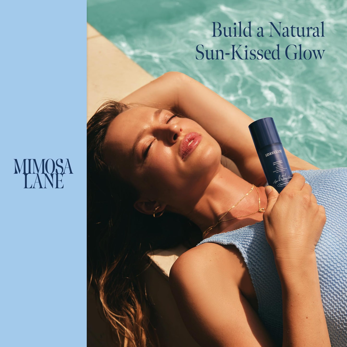 Mimosa Lane 8-in-1 Age Defying Serum Hydrating Gradual Self-Tanning for Face, with Anti-Aging Hyaluronic Acid and Vitamin B, C, E, Sunless Tanner, Fragrance-Free, Vegan, Light, 1 oz