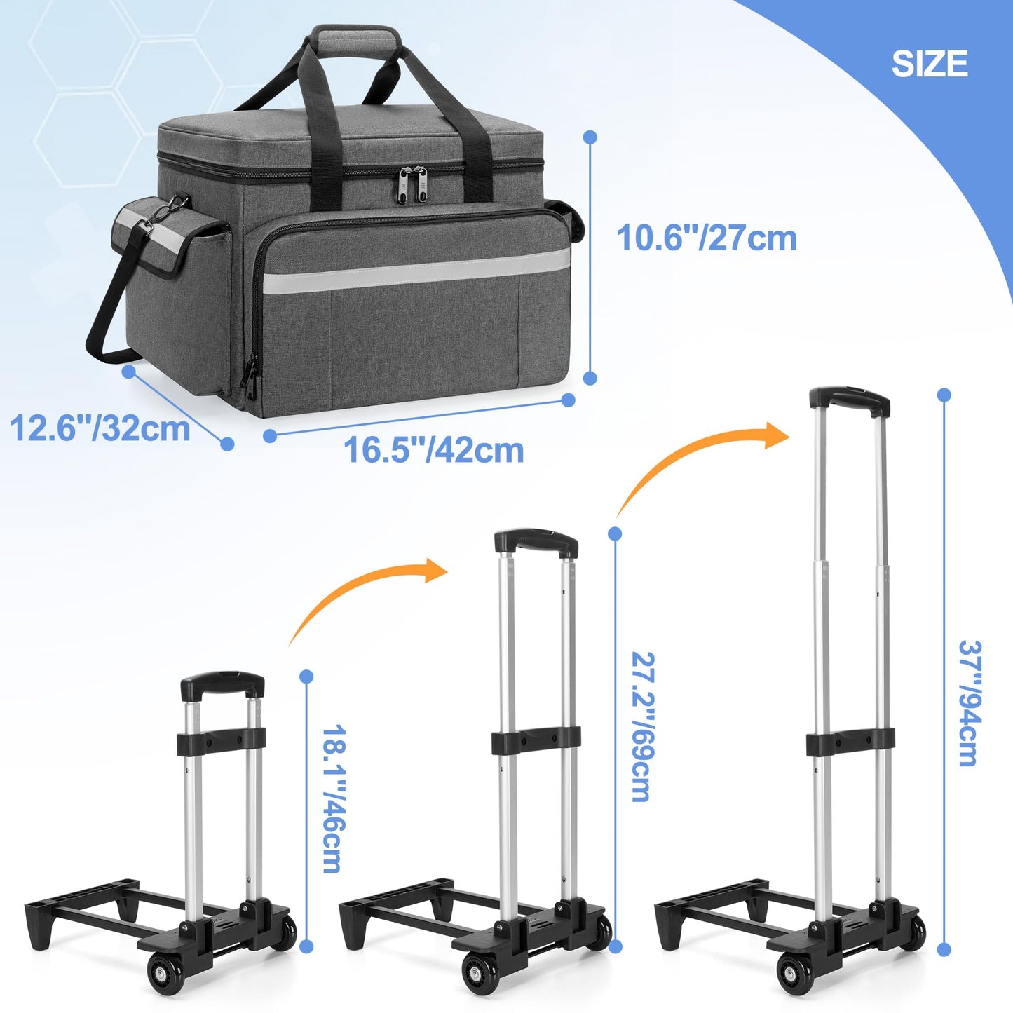 Trunab Medical Bag on Wheels with Detachable Trolley, Rolling Nurse Tote with Removable Dividers, First Responder Bag Empty with Adjustable Shoulder Strap for Nurse, Doctor, BAG ONLY