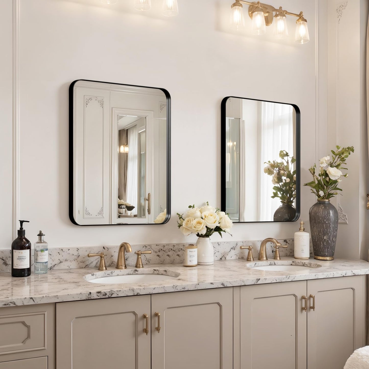 Kosmonia 20x16 Bathroom Vanity Mirror for Wall, Aluminum Framed, Farmhouse Rectangle, Anti-Rust, HD Reflection Anti-Desilvering, Distortion Free, Tempered and Shatter-Proof Wall Mounted Mirror, Black