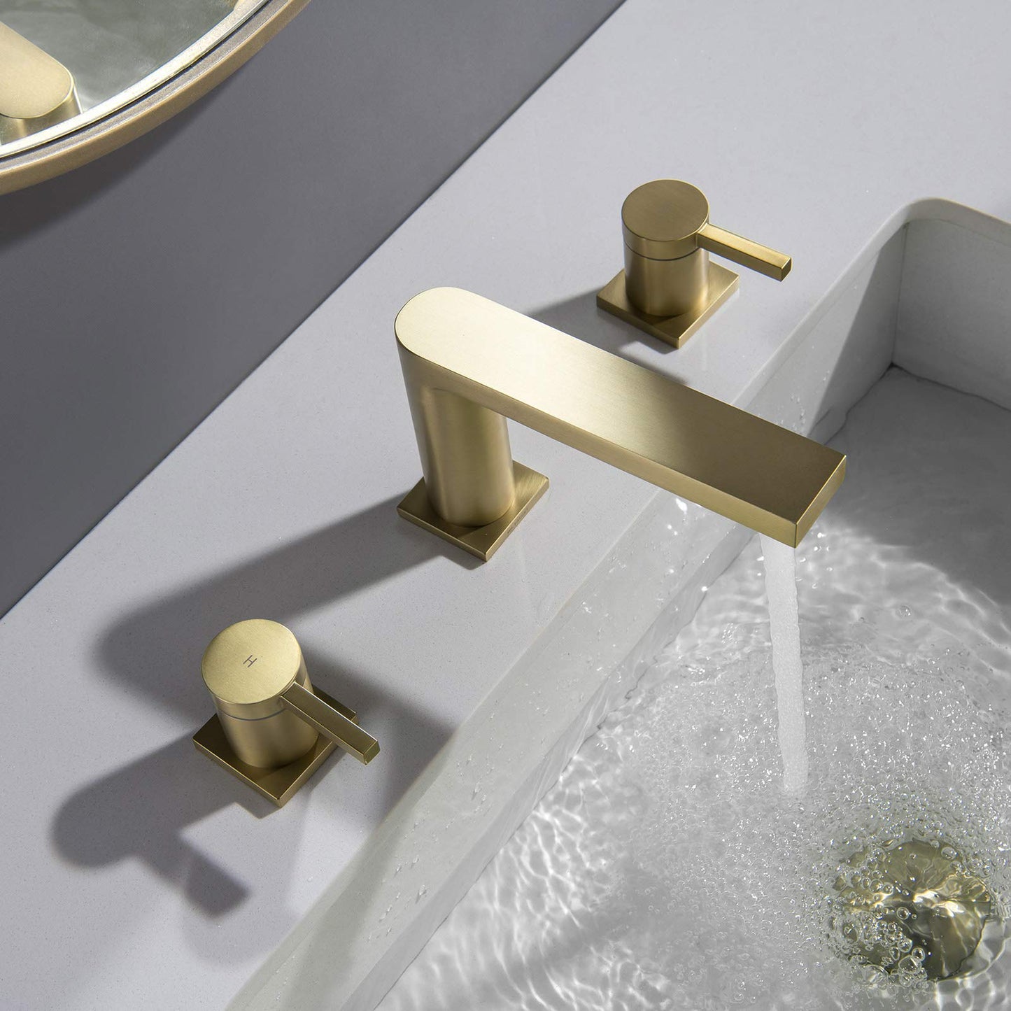 Luxury Brass Modern Widespread Bathroom Sink Faucets with Copper Valve for 3 Hole 2-Handle 8 Inch Deck Bathroom Vanity Faucet, &Stainless Steel Pop-up Drain Assembly, Brushed Champagne Gold