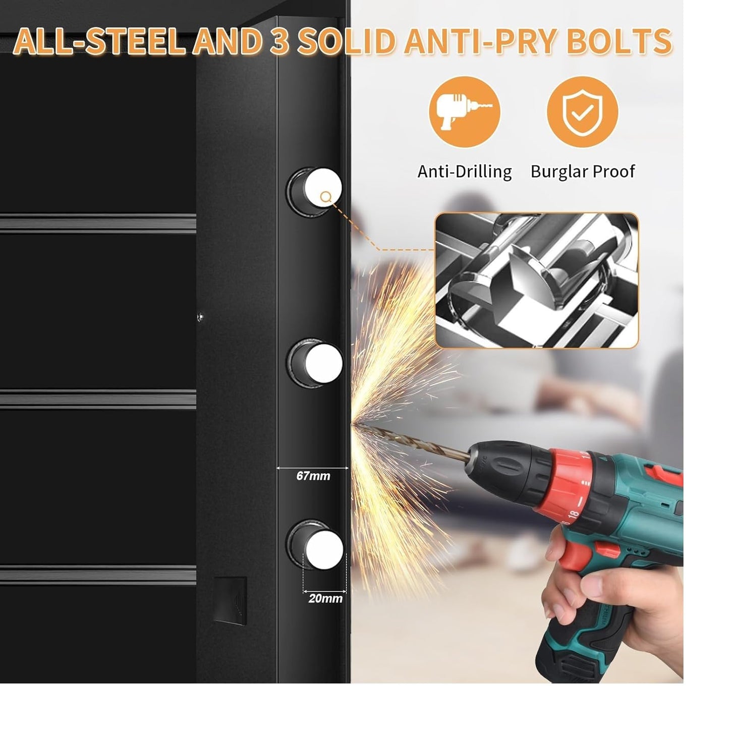 3.0 Cub Large Home Safes Fireproof Wterproof, Anti-theft Fireproof Safe with Programmable Keypad, Spare Keys and Alarm Systerm, Digital Home Security Safe Box for Document Money Medicines