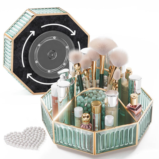 CoralHouse 360° Rotating Makeup Organizer – Spinning Vanity Organizer with Makeup Brush Holder for Countertop, Bathroom Storage, Skincare, Perfume & Cosmetic Organizer for Vanity