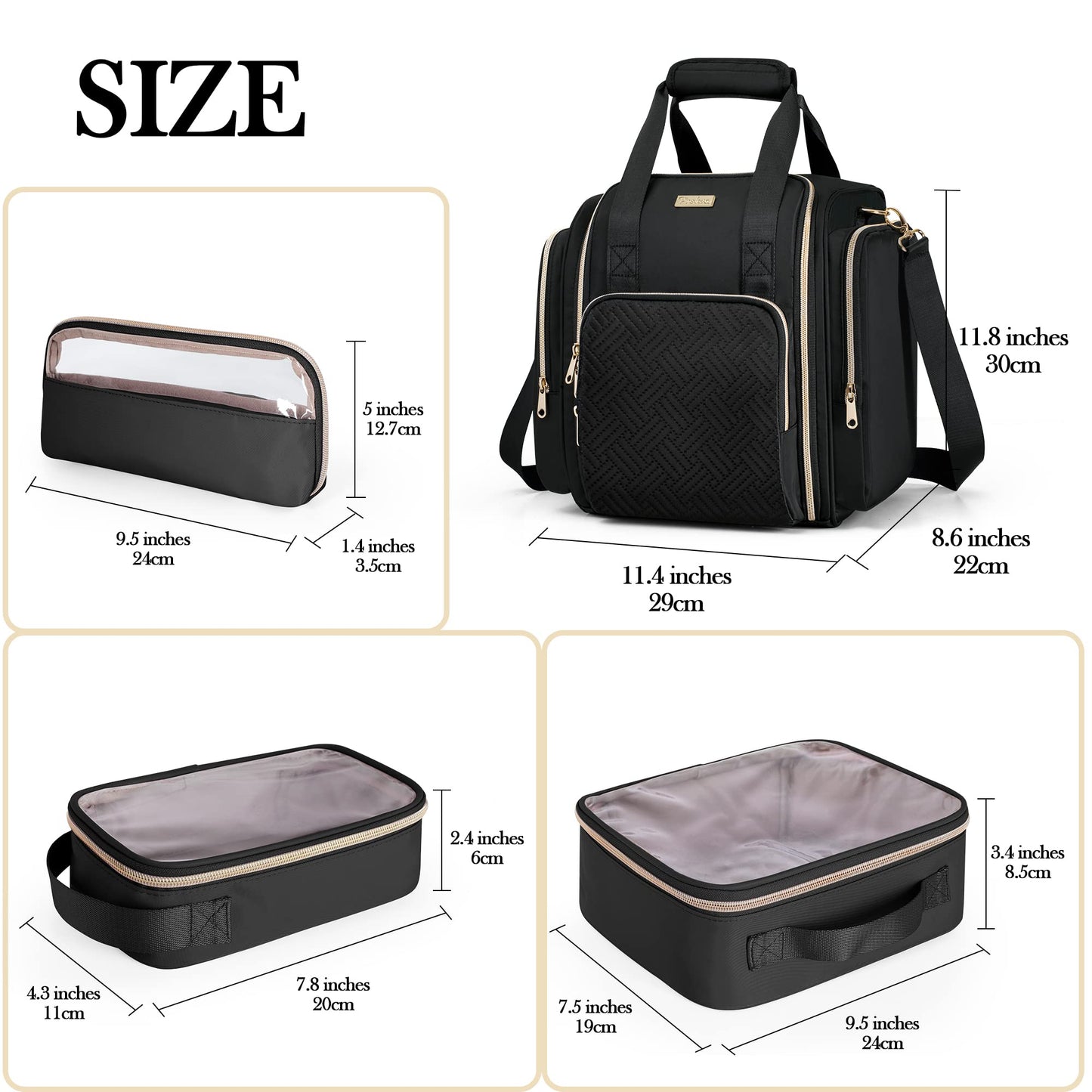 Prokva Travel Makeup Bag with 5 Removable Cases, Large Cosmetic Case Make up Organizer with Strap and Multiple Storage Pockets, Black (Patented Design)