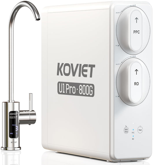 KOVIET U1 Pro Reverse Osmosis System, 800GPD Tankless Reverse Osmosis Water Filter, 10-Stage Under Sink RO Water Filtration System, NSF/ANSI 42&58 Certified with Smart LED Faucet, 3:1 Pure to Drain